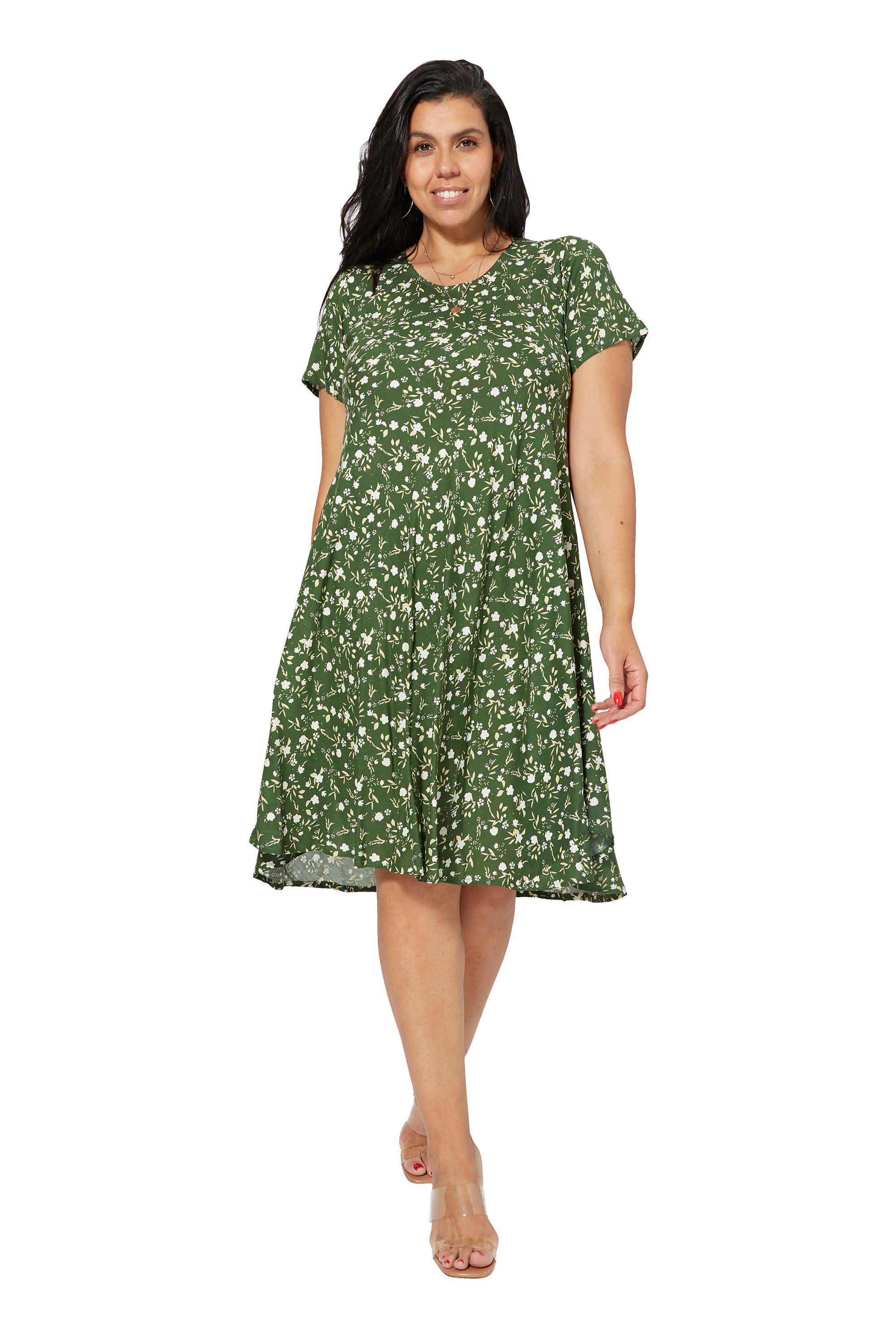 Green Beige White Women Plus Size Dress