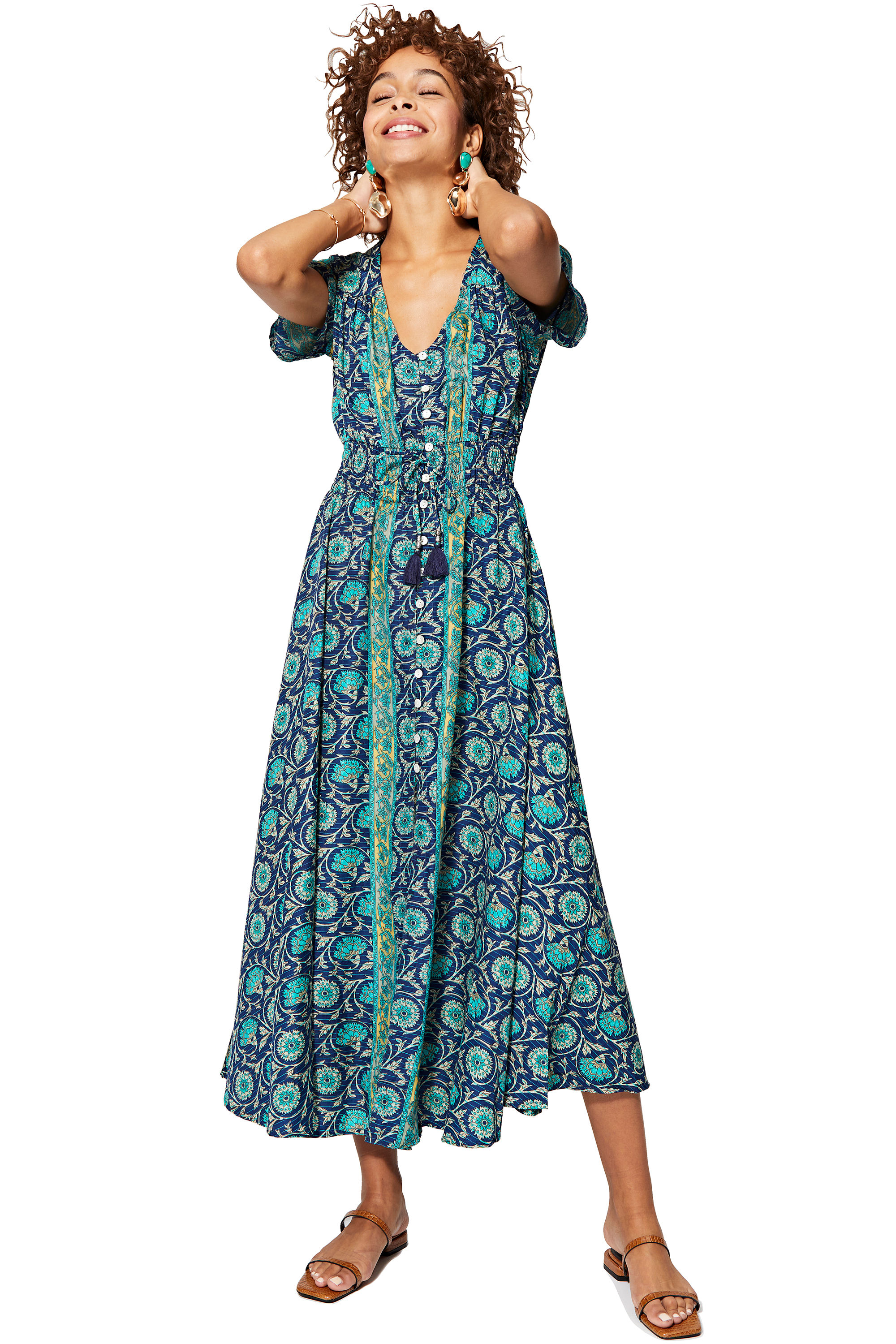 Navy Blue Turquoise Beige Women Dress