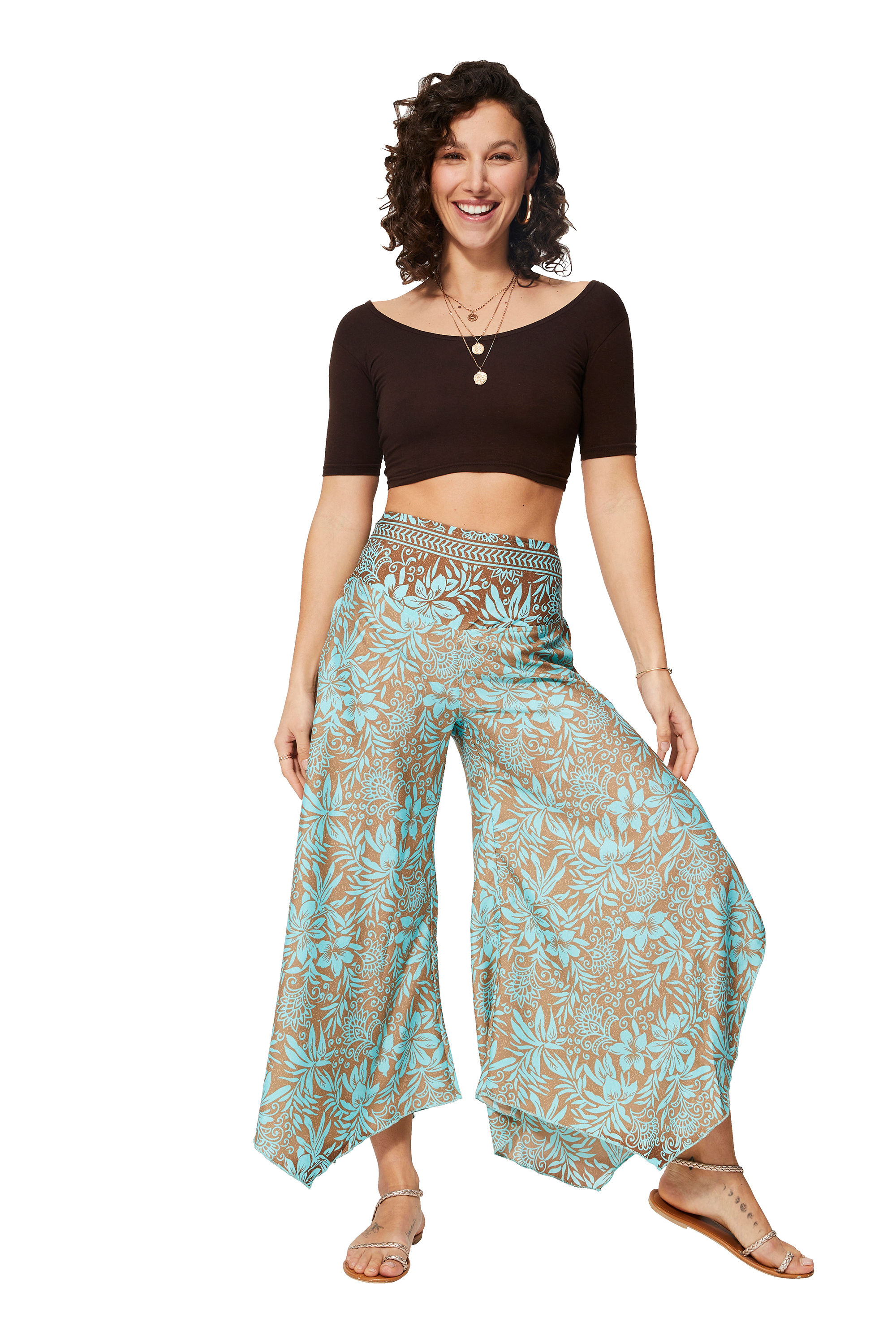 Brown Turquoise Women Trousers