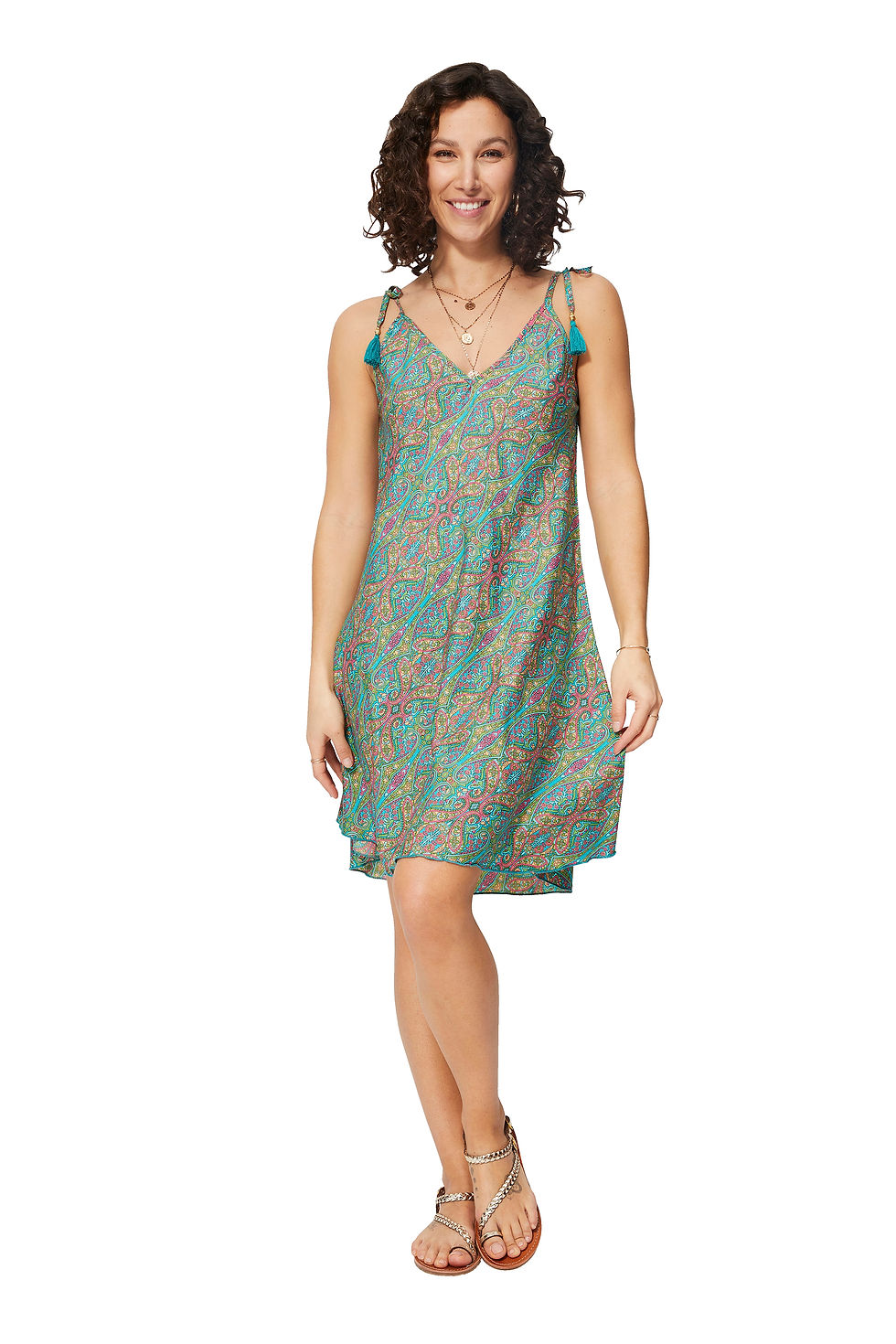 Turquoise Green Pink <b>Women</b> <i>Dress</i>