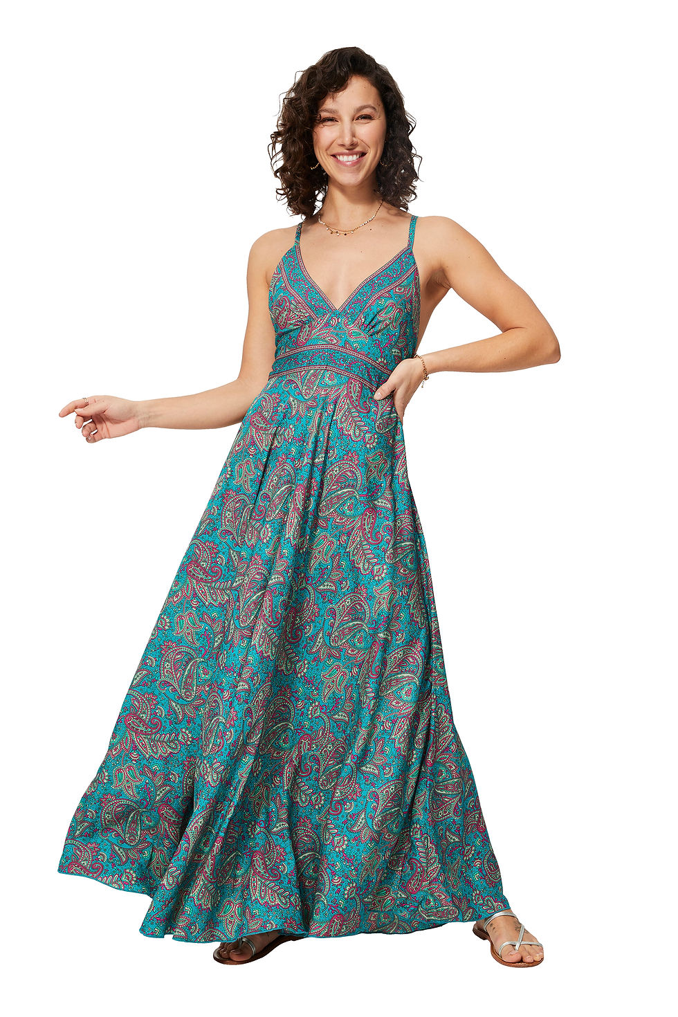 Petrol Green Pink Women Dress