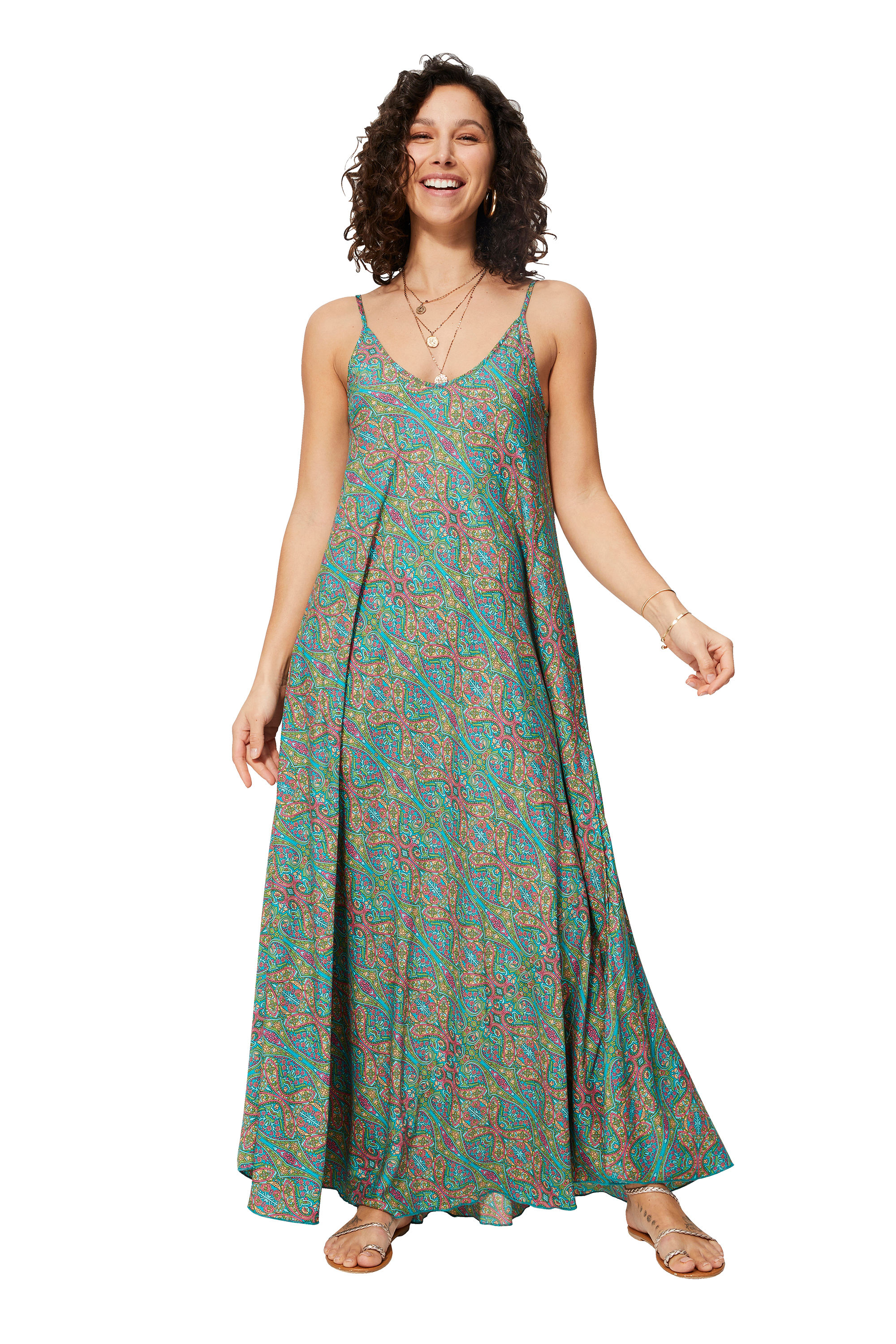 Turquoise Green Pink <b>Women</b> <i>Dress</i>