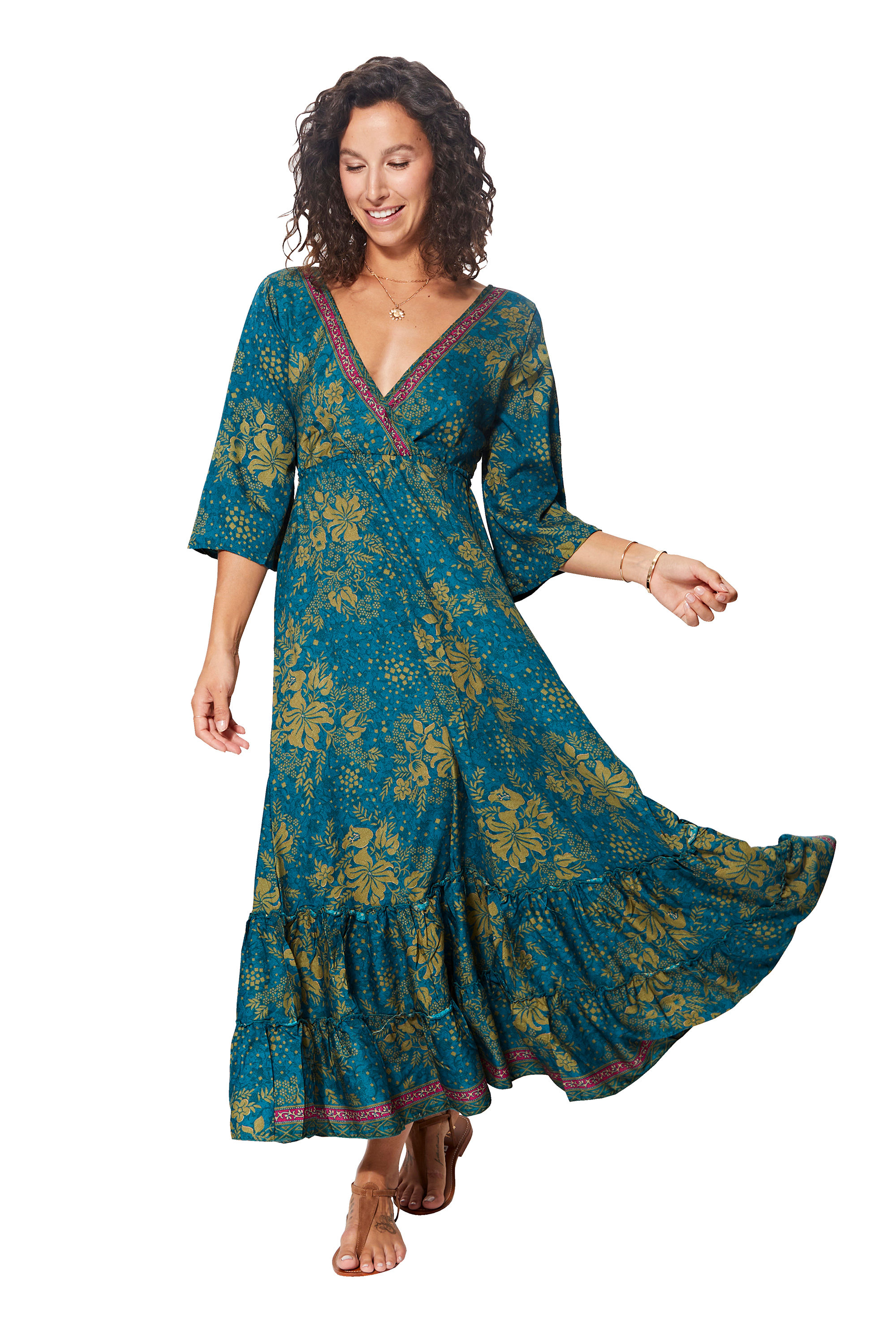 Petrol Khaki Gold Women Dress