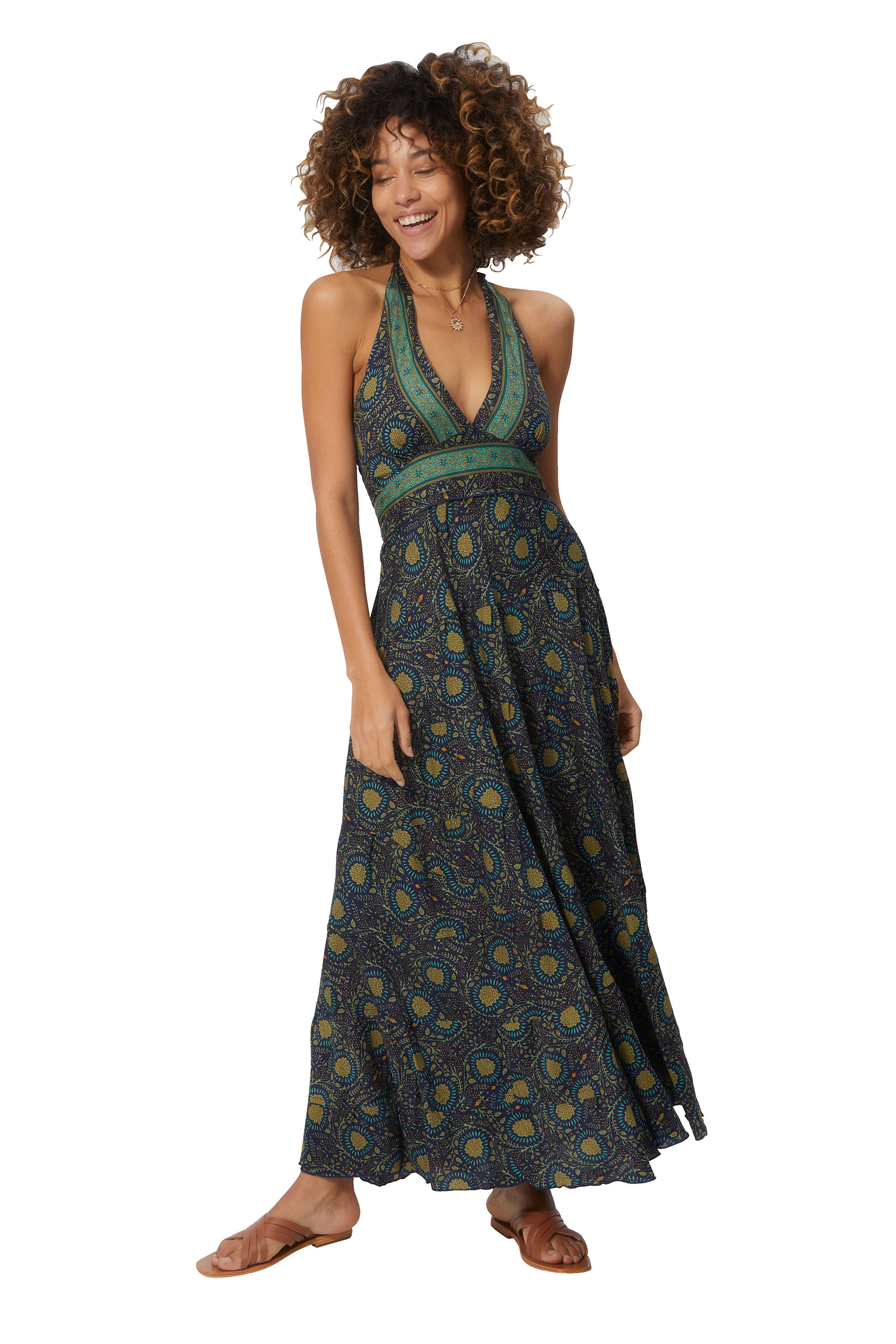 Navy Blue Beige Blue Women Dress