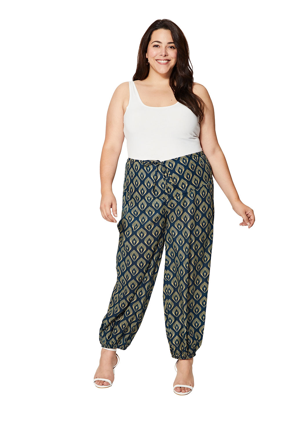 Blue Beige Women Plus Size Trousers