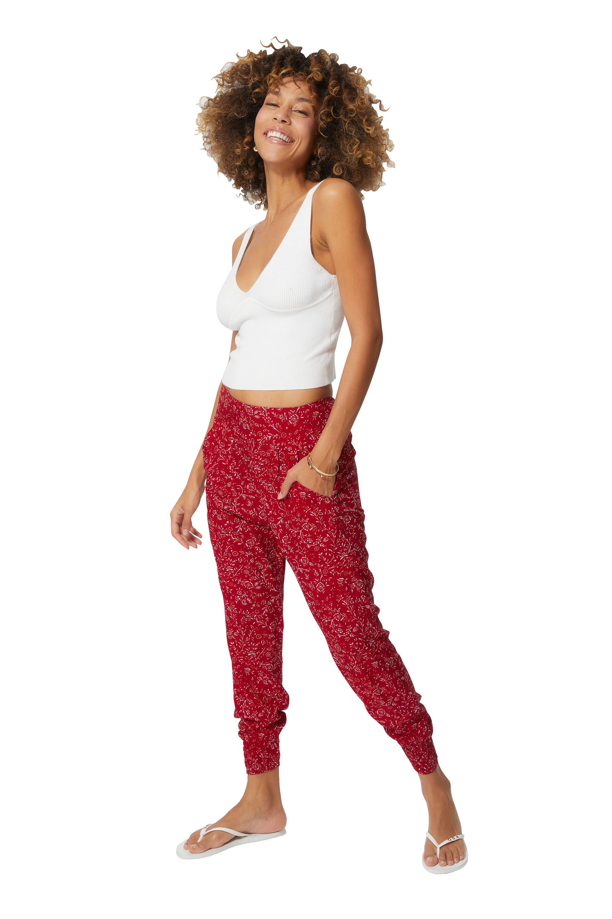 Red White Women Trousers