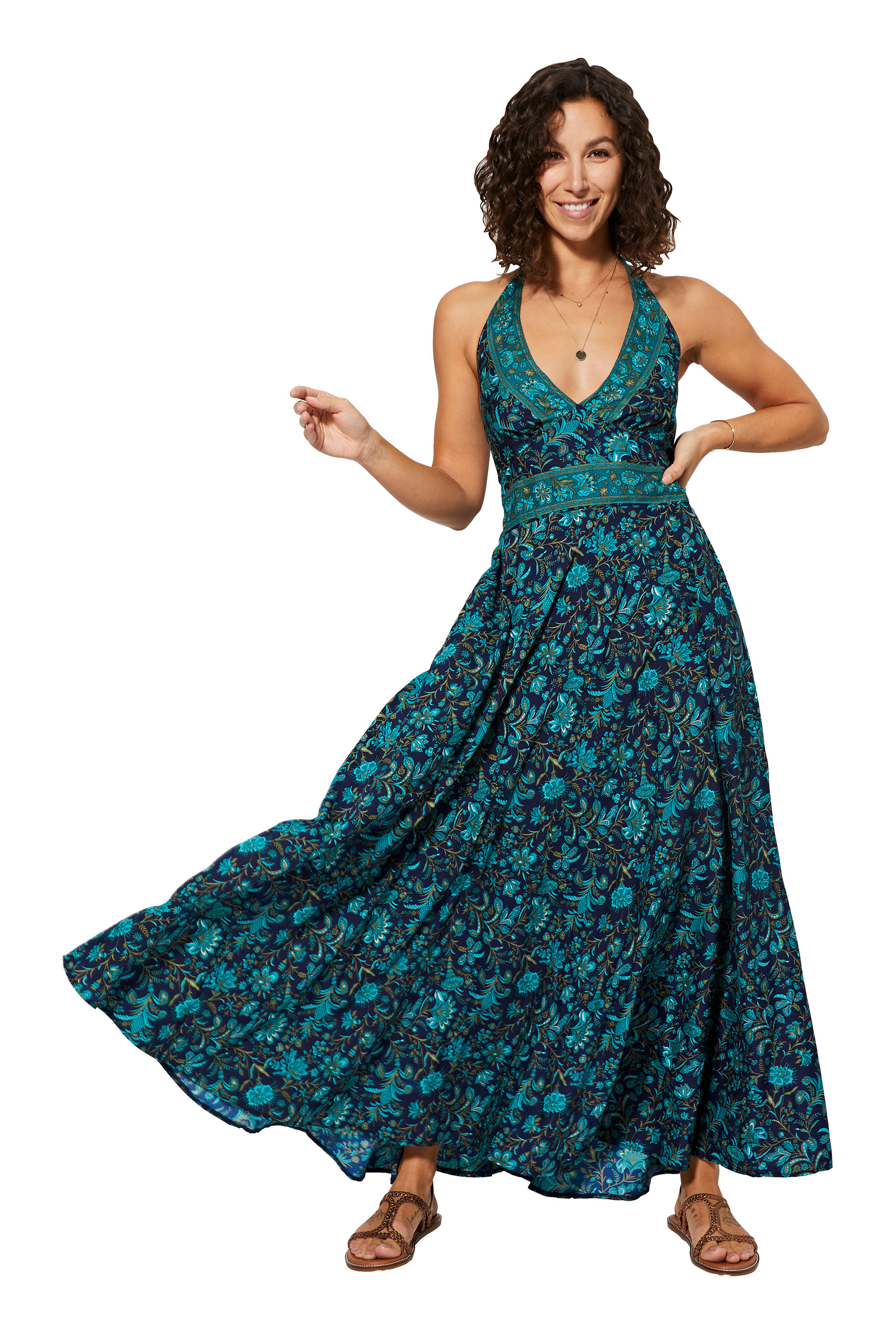 Navy Blue Turquoise Beige Women Dress