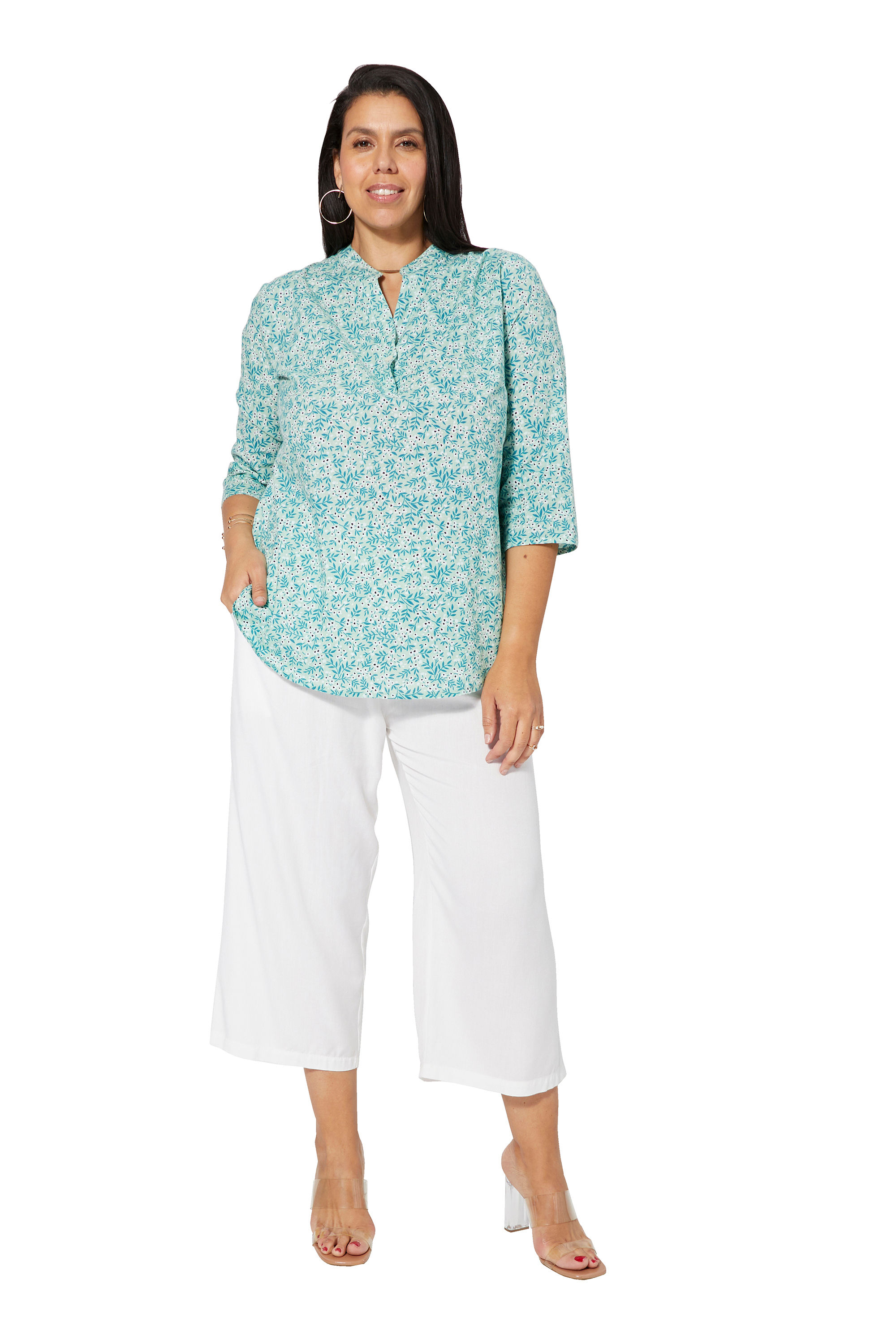 Green White Purple Women Plus Size Tunic