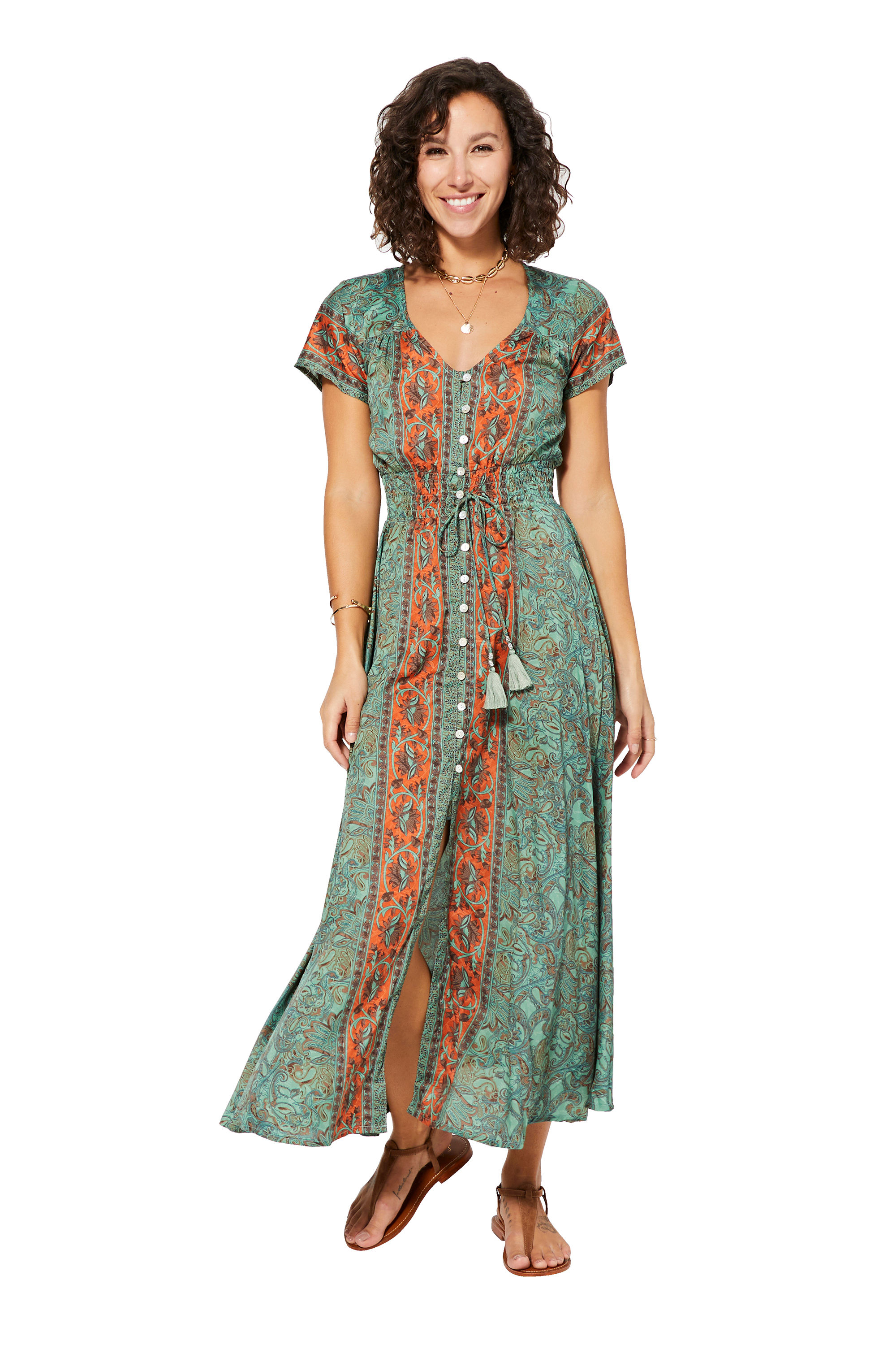 Vestido de Mujer Verde Marrón Naranja