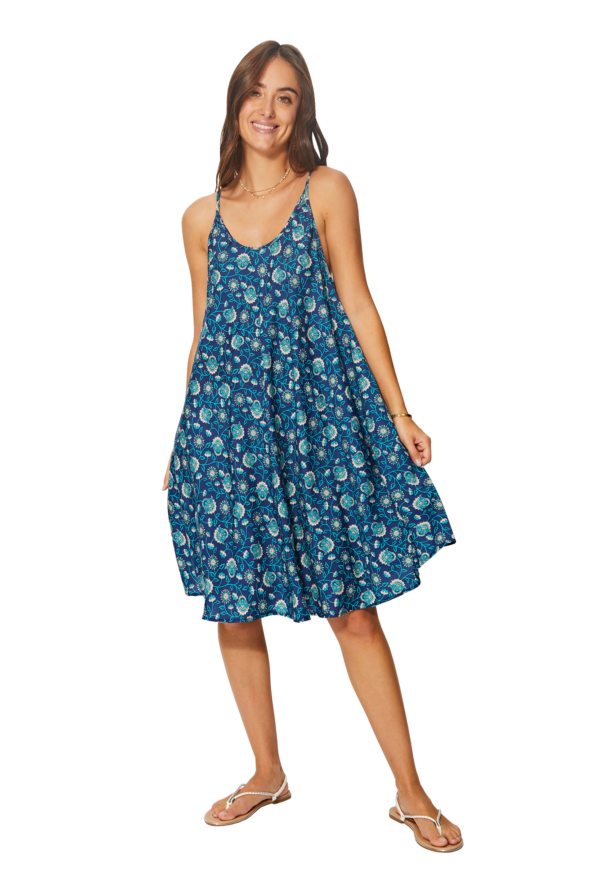 Navy Blue Turquoise White Women Dress