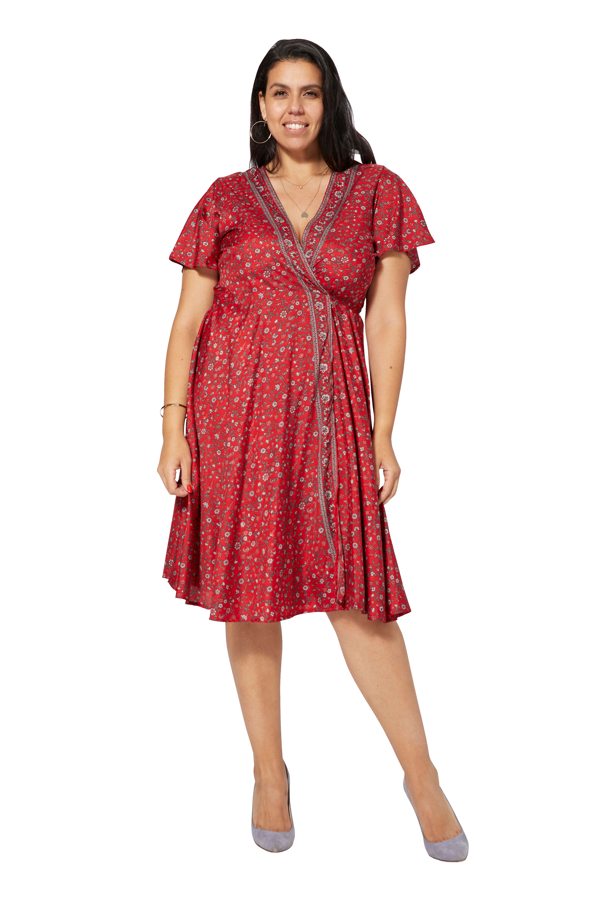 Red Grey Women Plus Size Dress