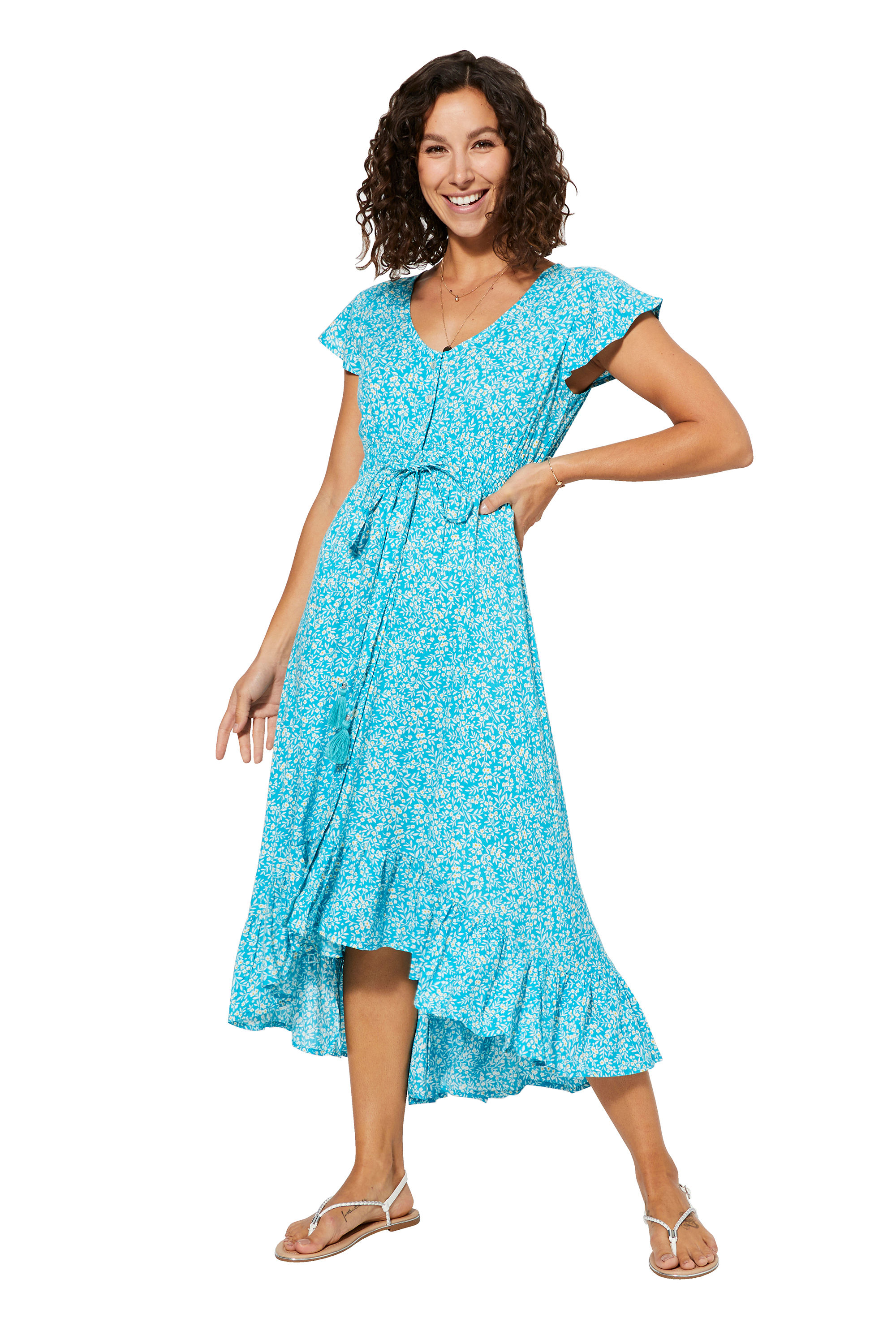 Turquoise White Yellow Women Dress