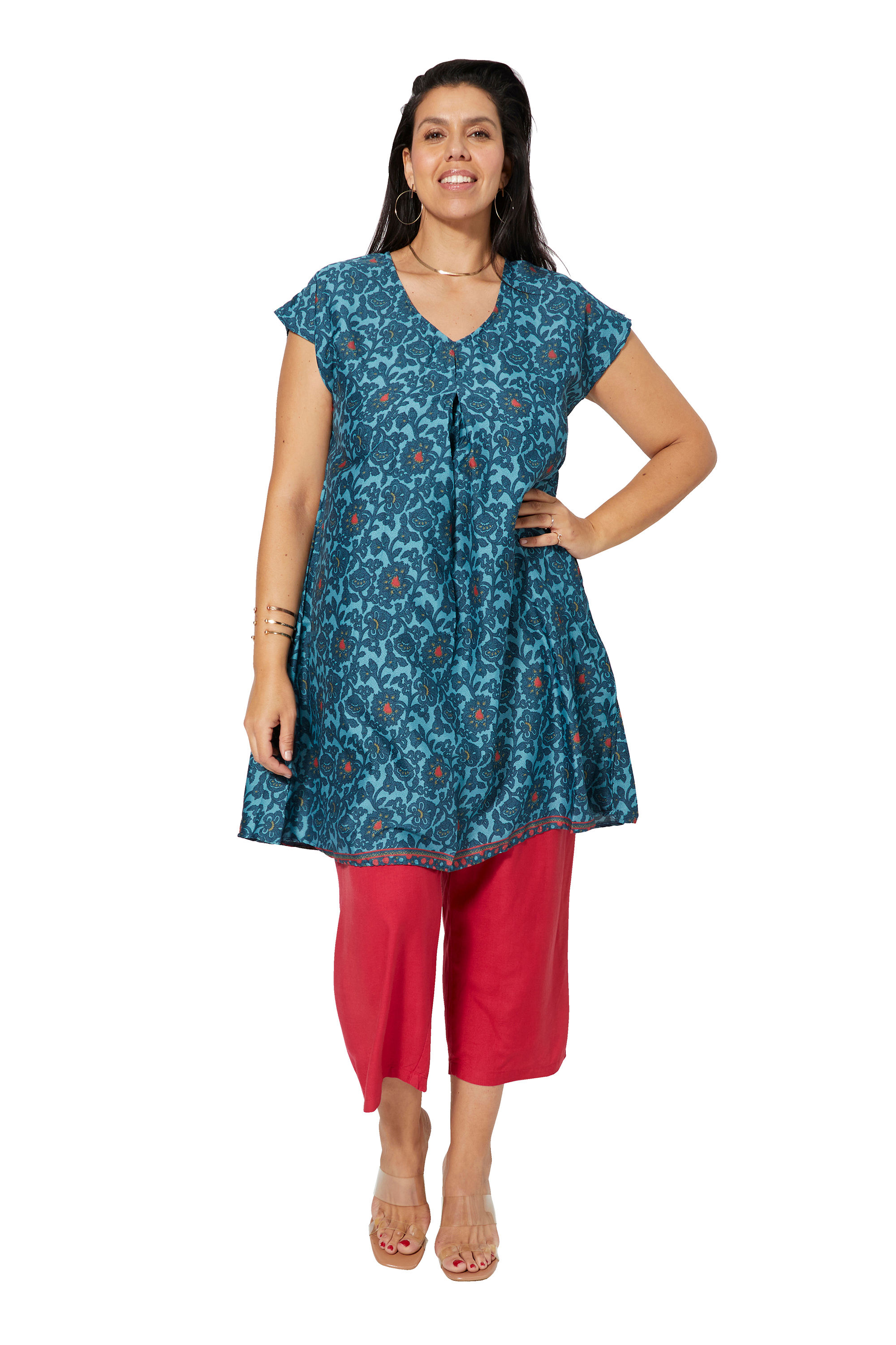 Blue Pink Beige Women Plus Size Tunic