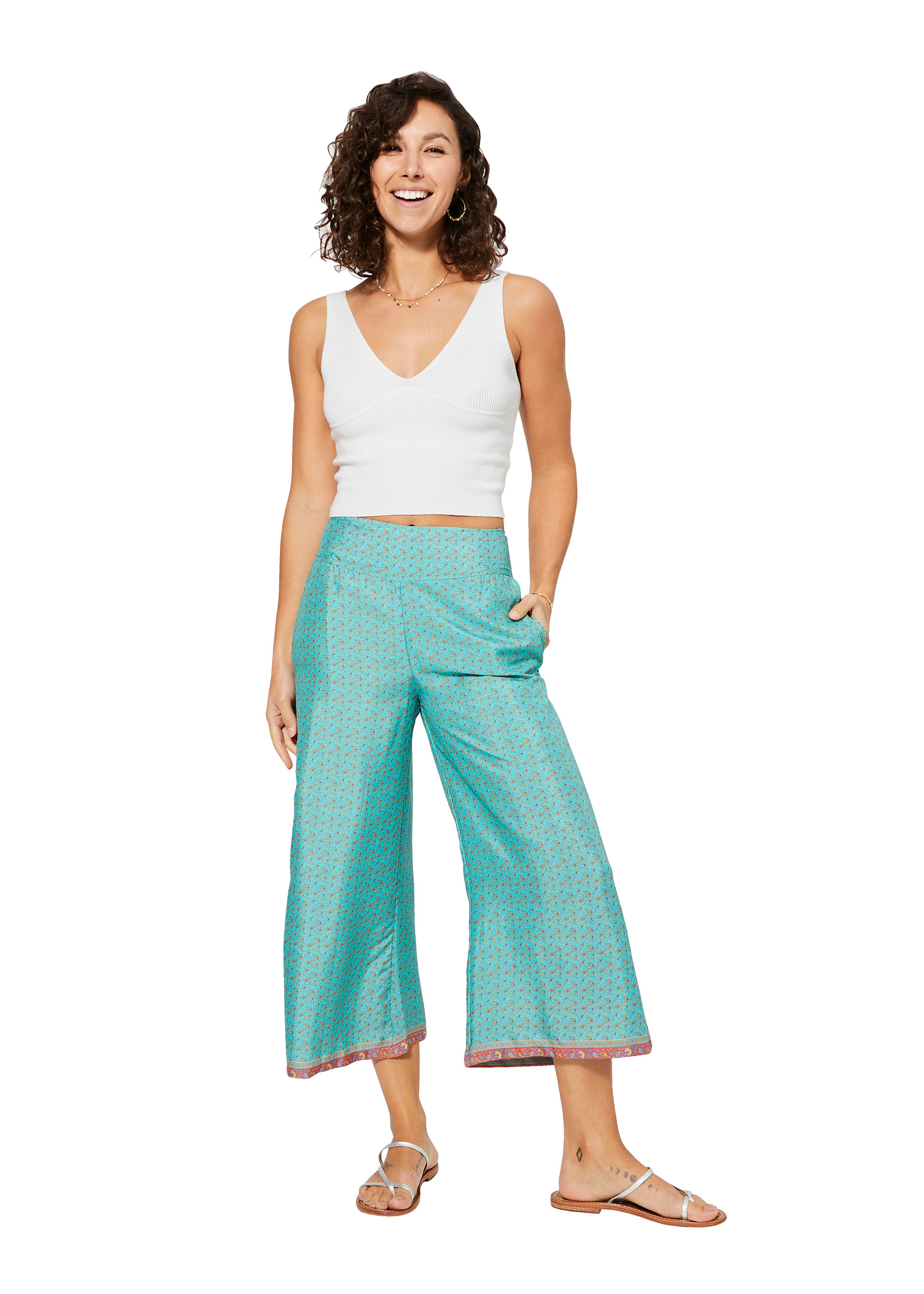 Turquoise Yellow Pink Women Trousers