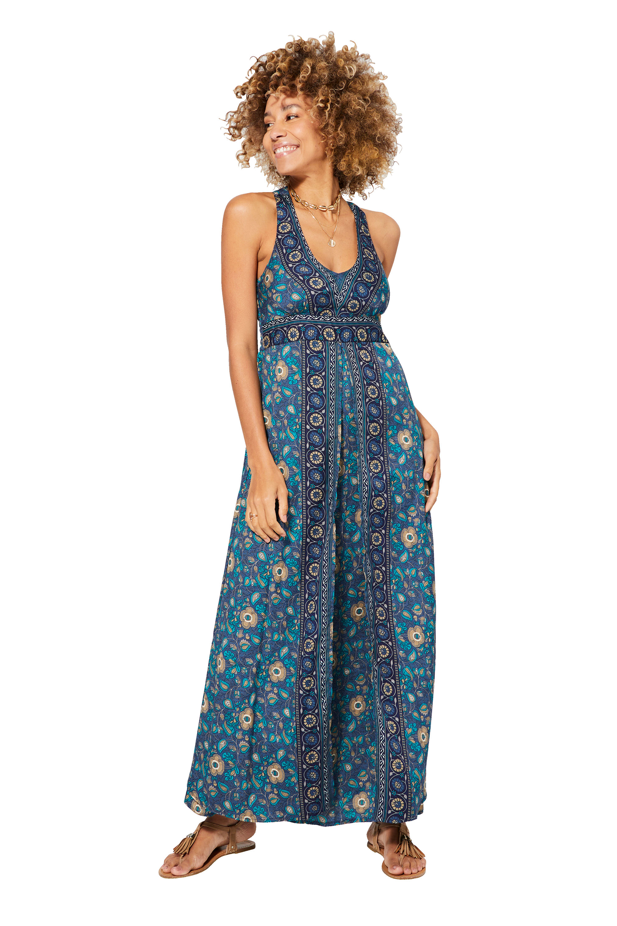 Vestido de Mujer en Azul Marino, Petróleo y Beige