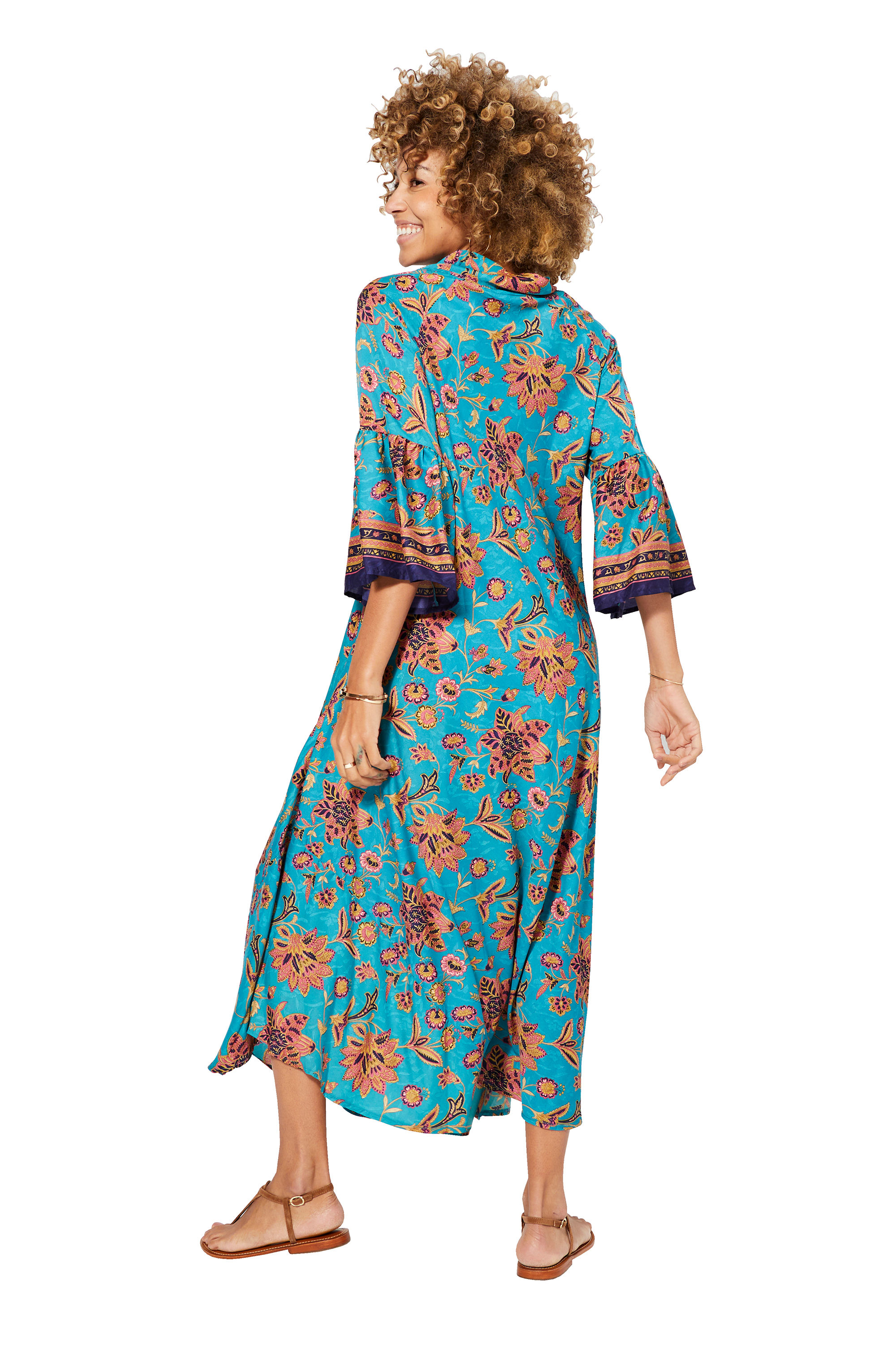 Azul Rosa Marrón Vestido Mujer