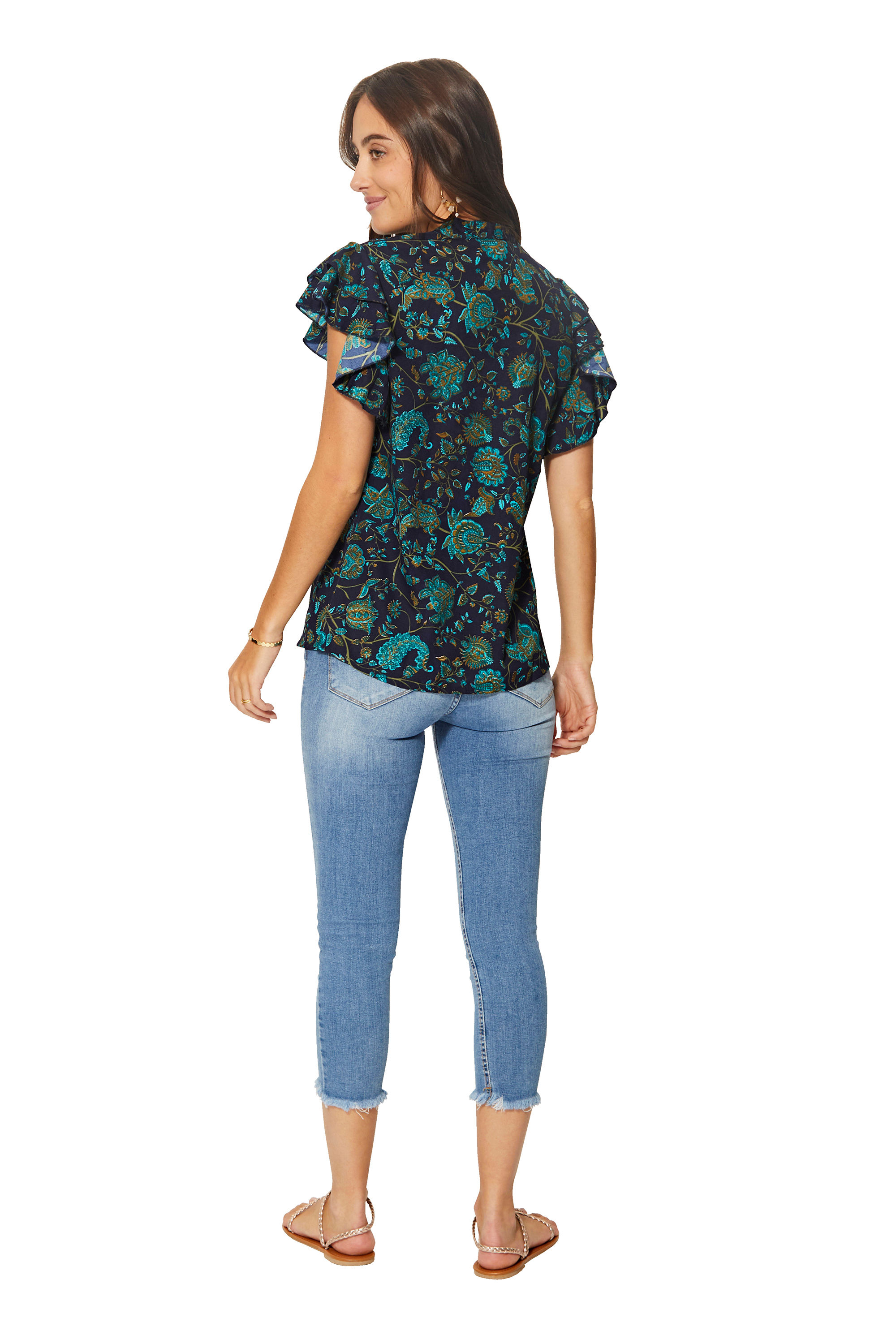 Navy Blue Turquoise Brown Women Shirt
