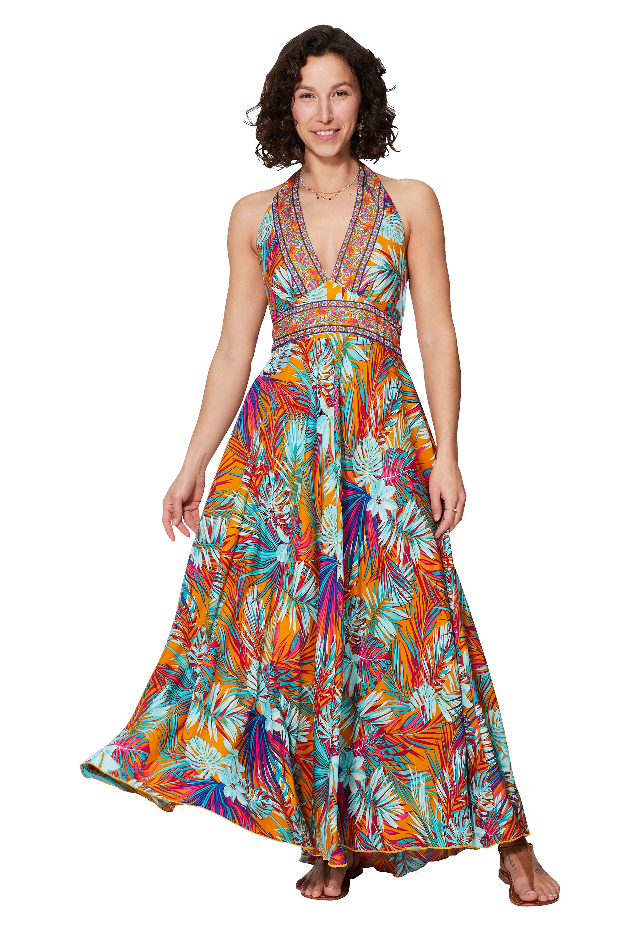 Naranja Turquesa Rosa Azul Marino Vestido de Mujer