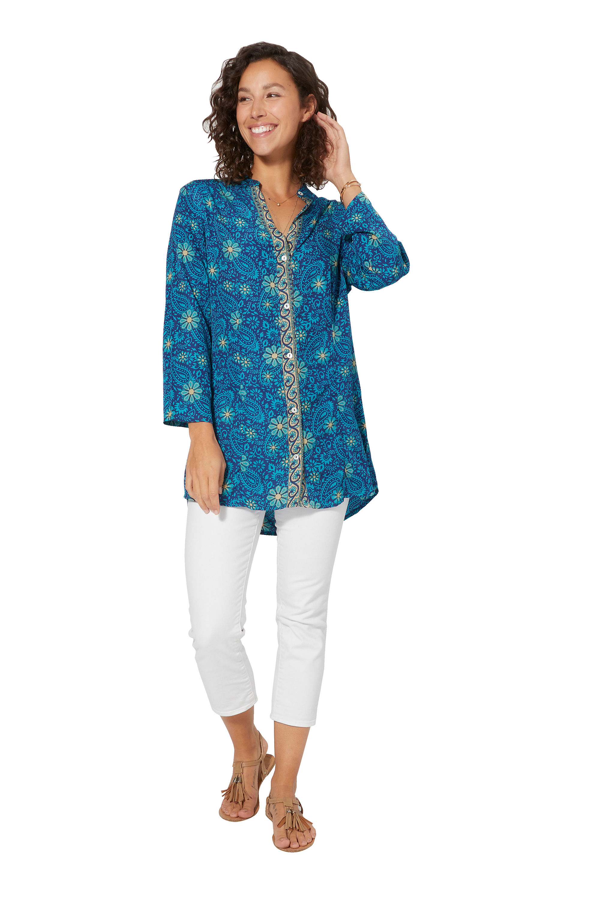 Blue Turquoise Beige Women Tunic