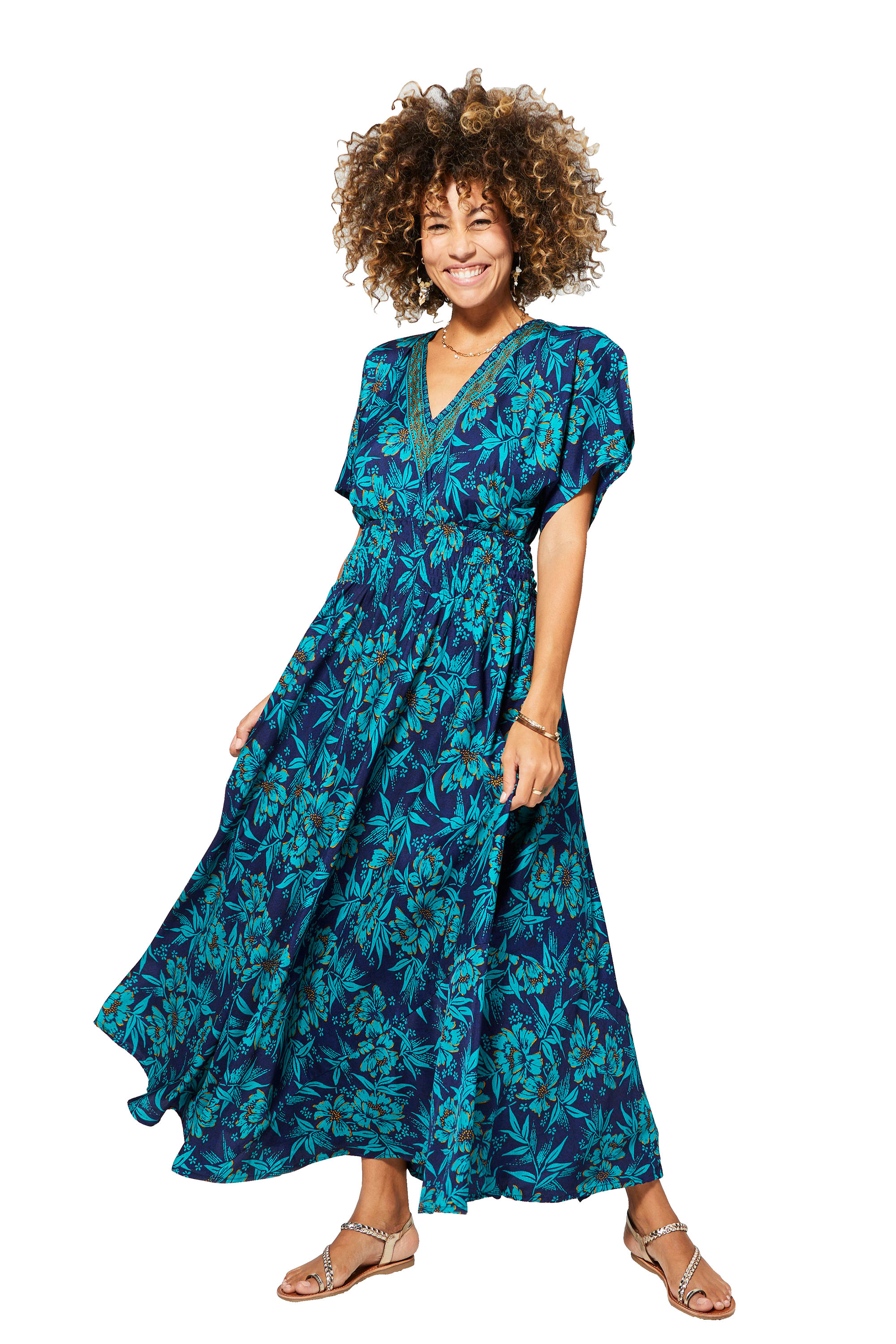Navy Blue Turquoise Yellow Women Dress