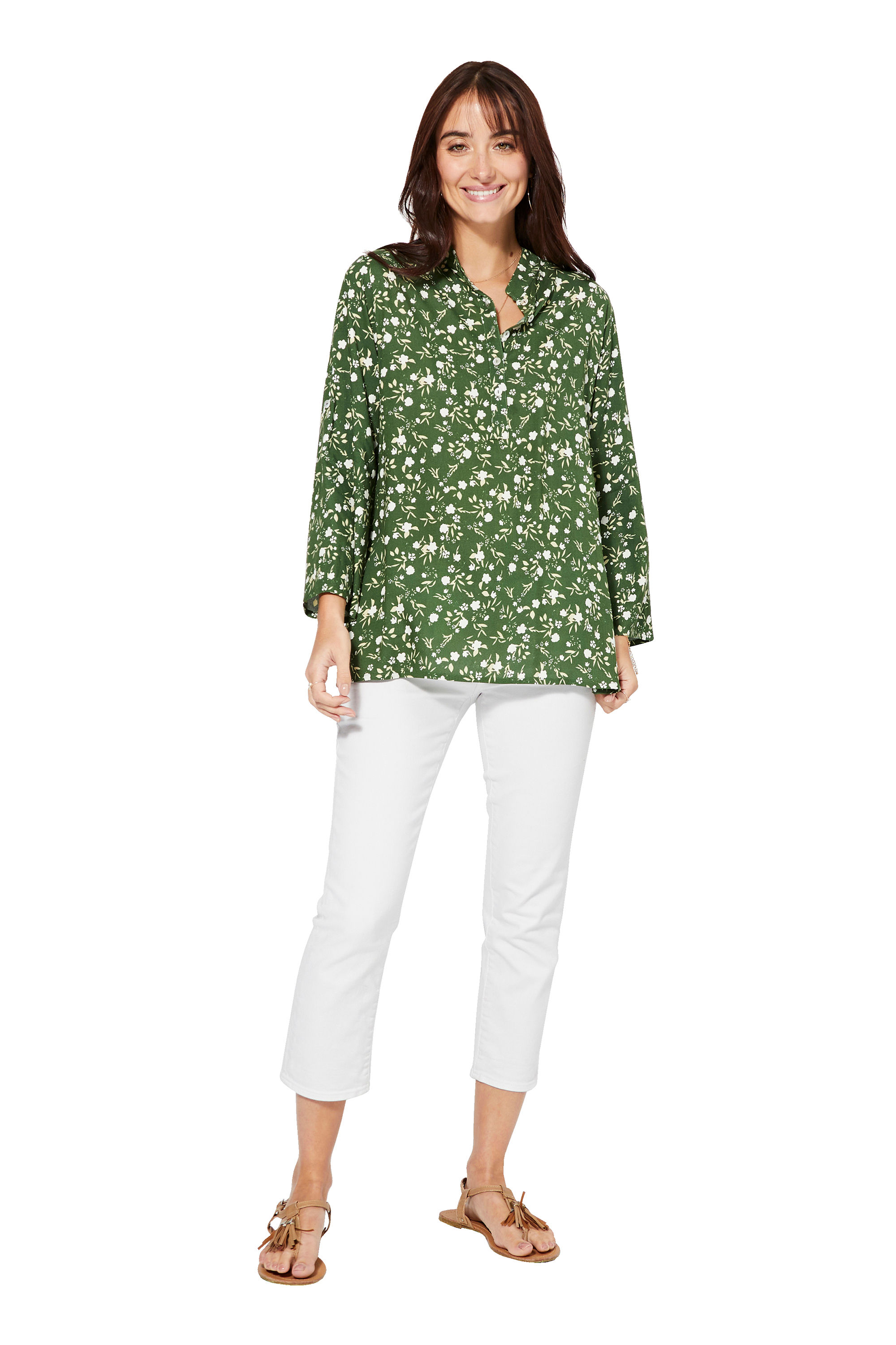Green Beige White Women Shirt