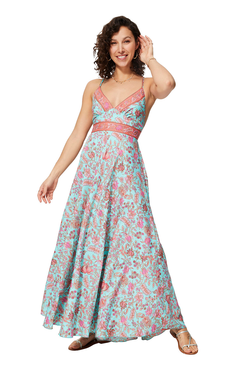 Azul Rosa Beige Vestido de Mujer