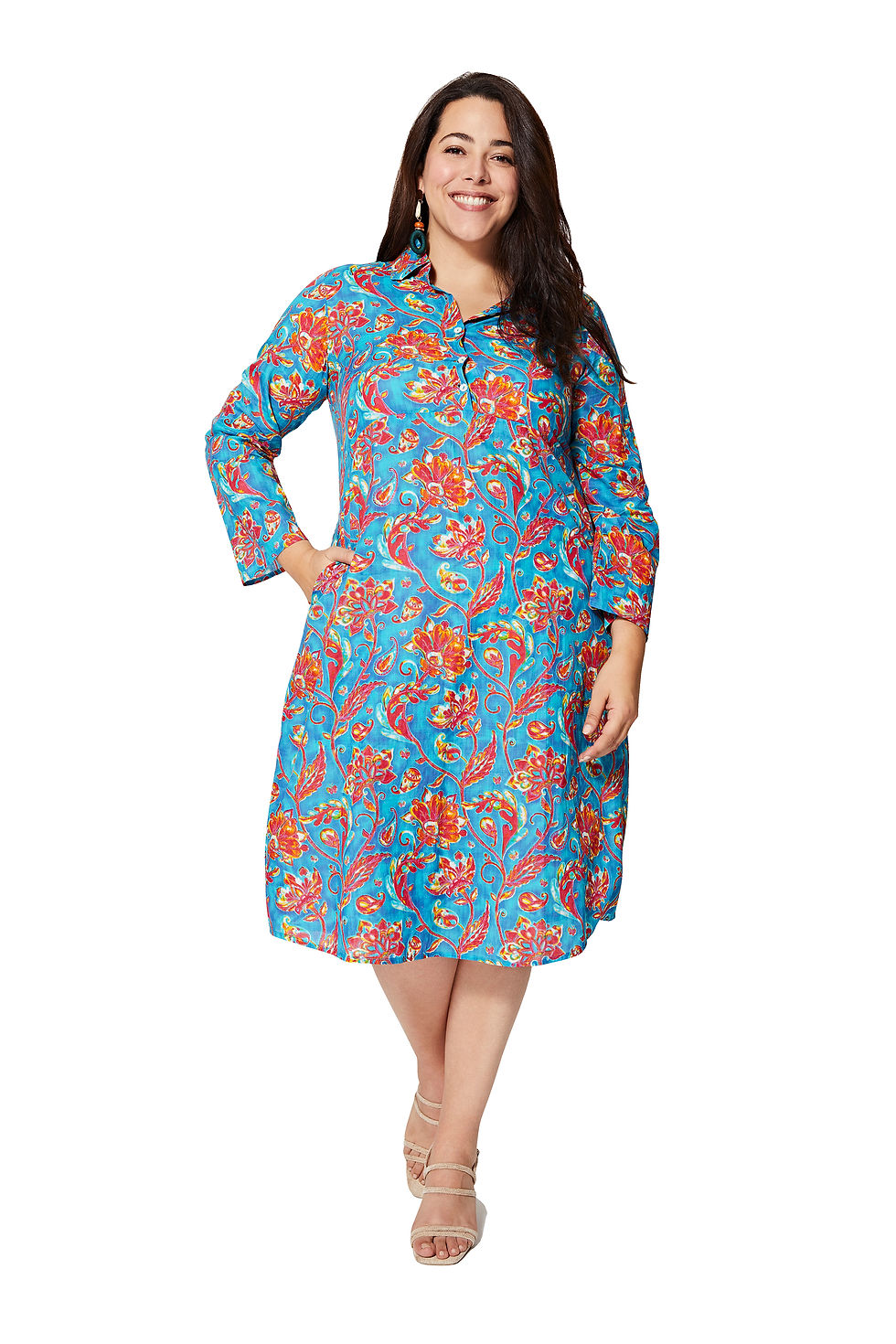 Blue Pink Yellow Women Plus Size Dress