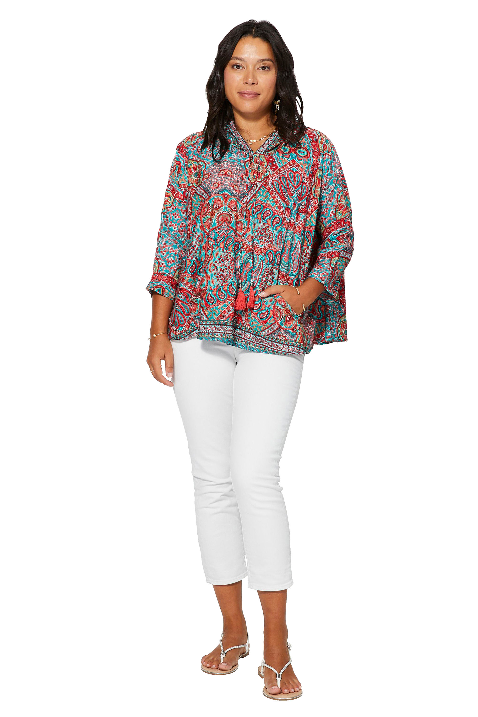 Turquoise Red Beige Women Top