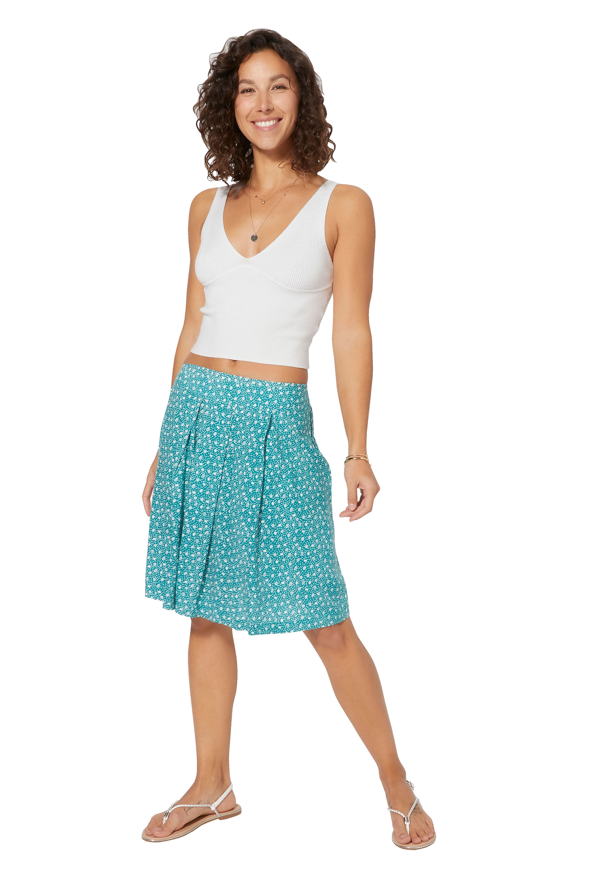 Green White Women Skirt