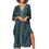 Miniatura: Navy Blue Turquoise Brown Mujeres Kaftan
