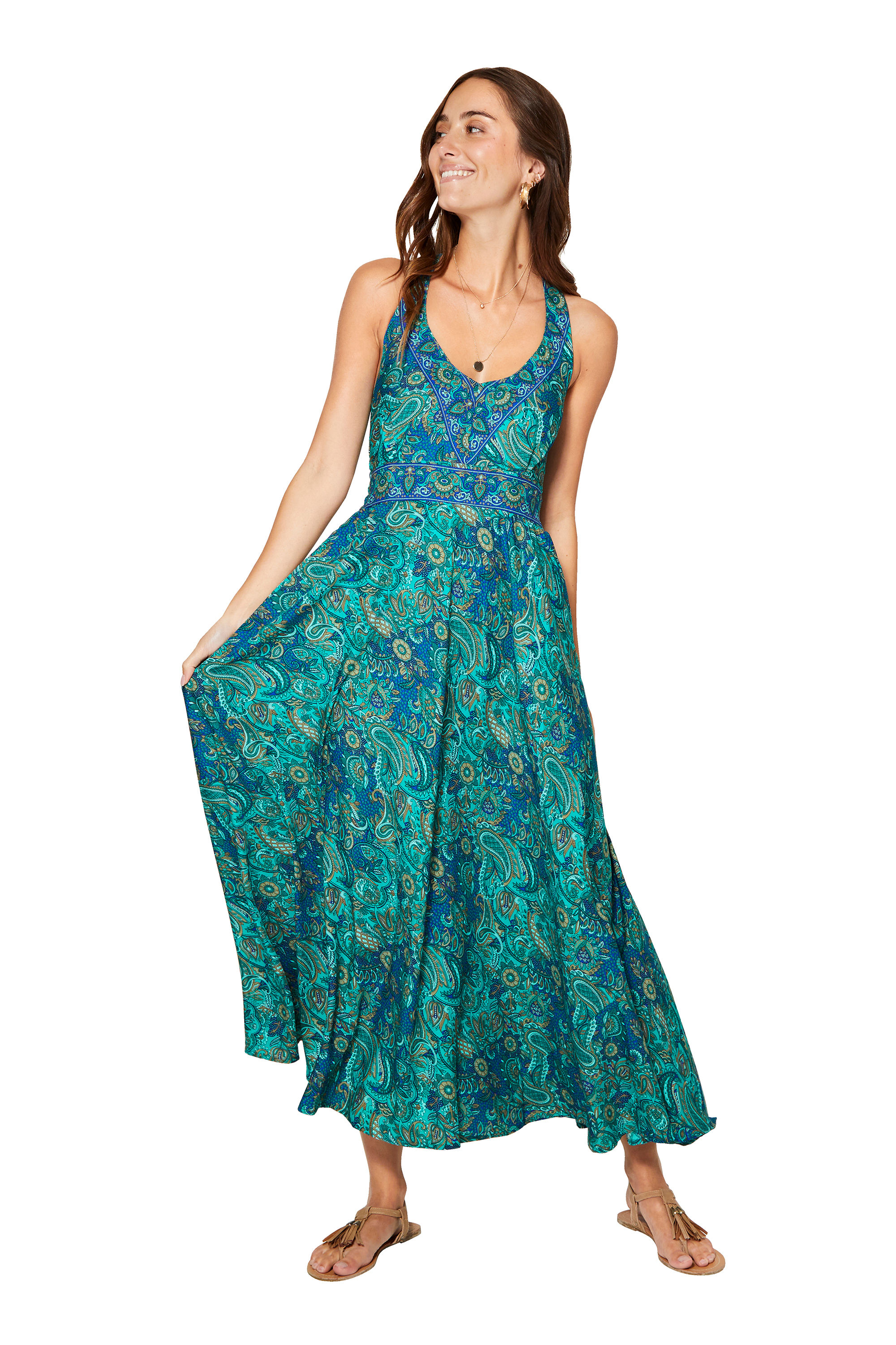 Green Blue Beige Women Dress