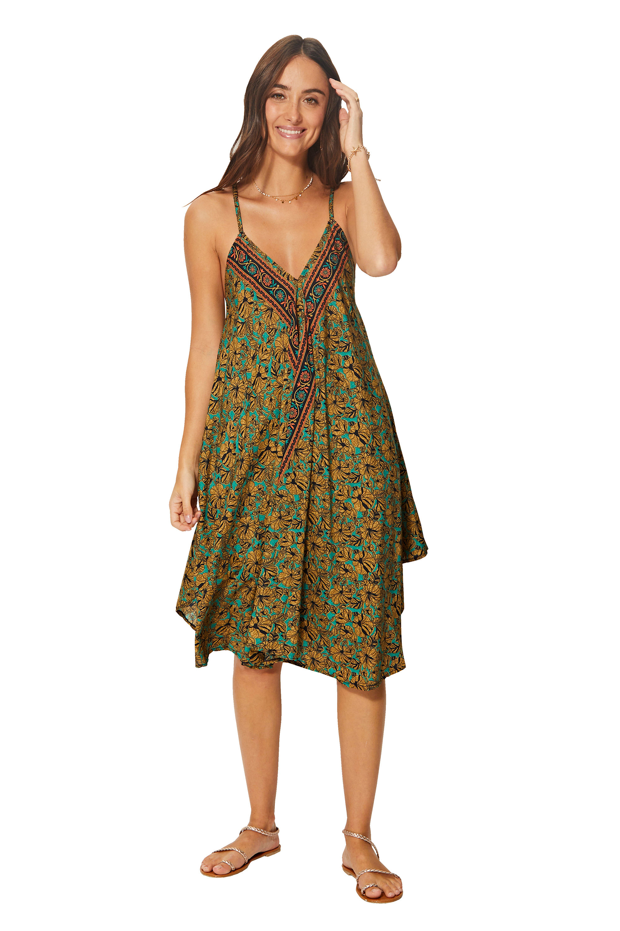 Green Beige Navy Blue Women Dress