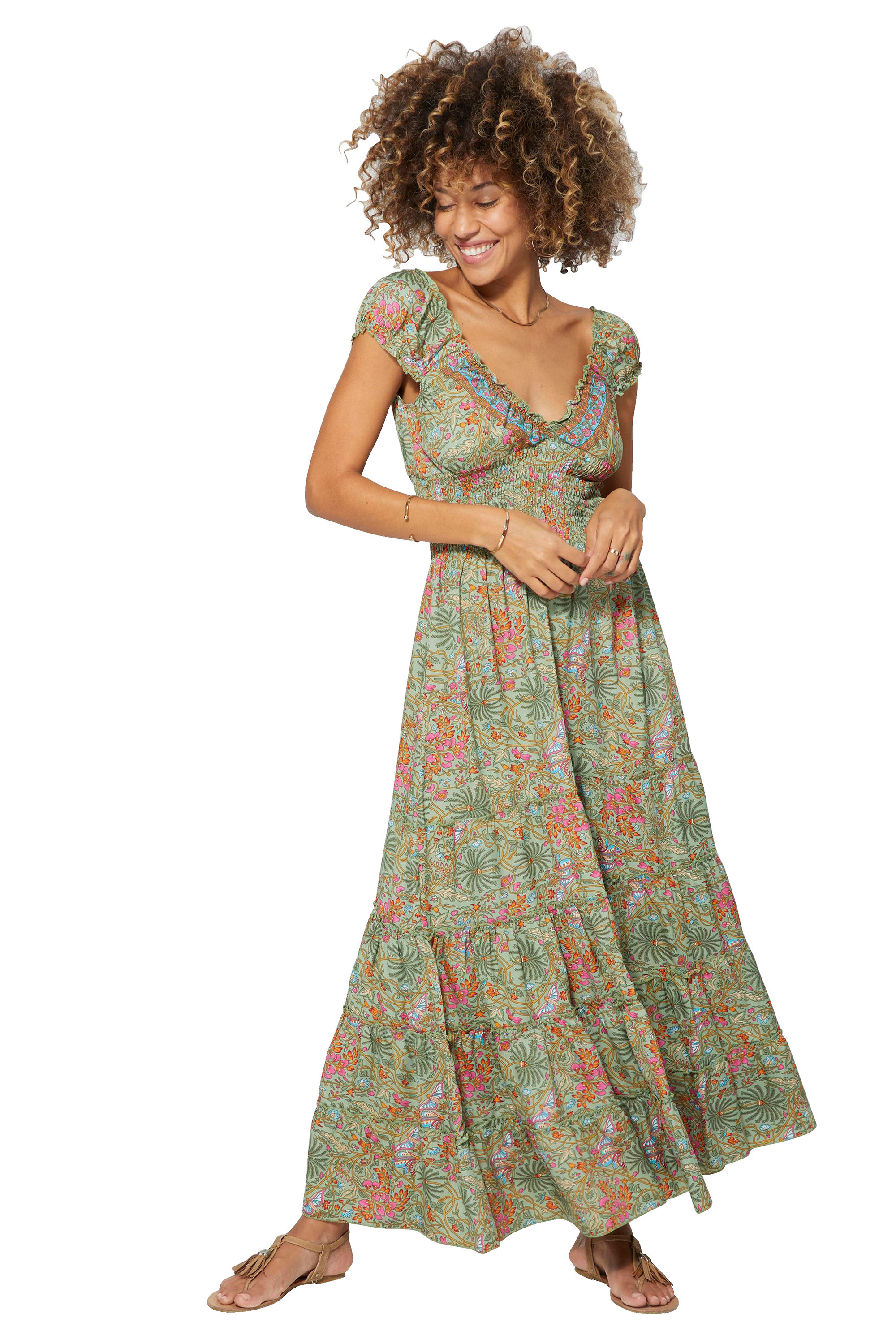 Green Pink Orange Women Dress