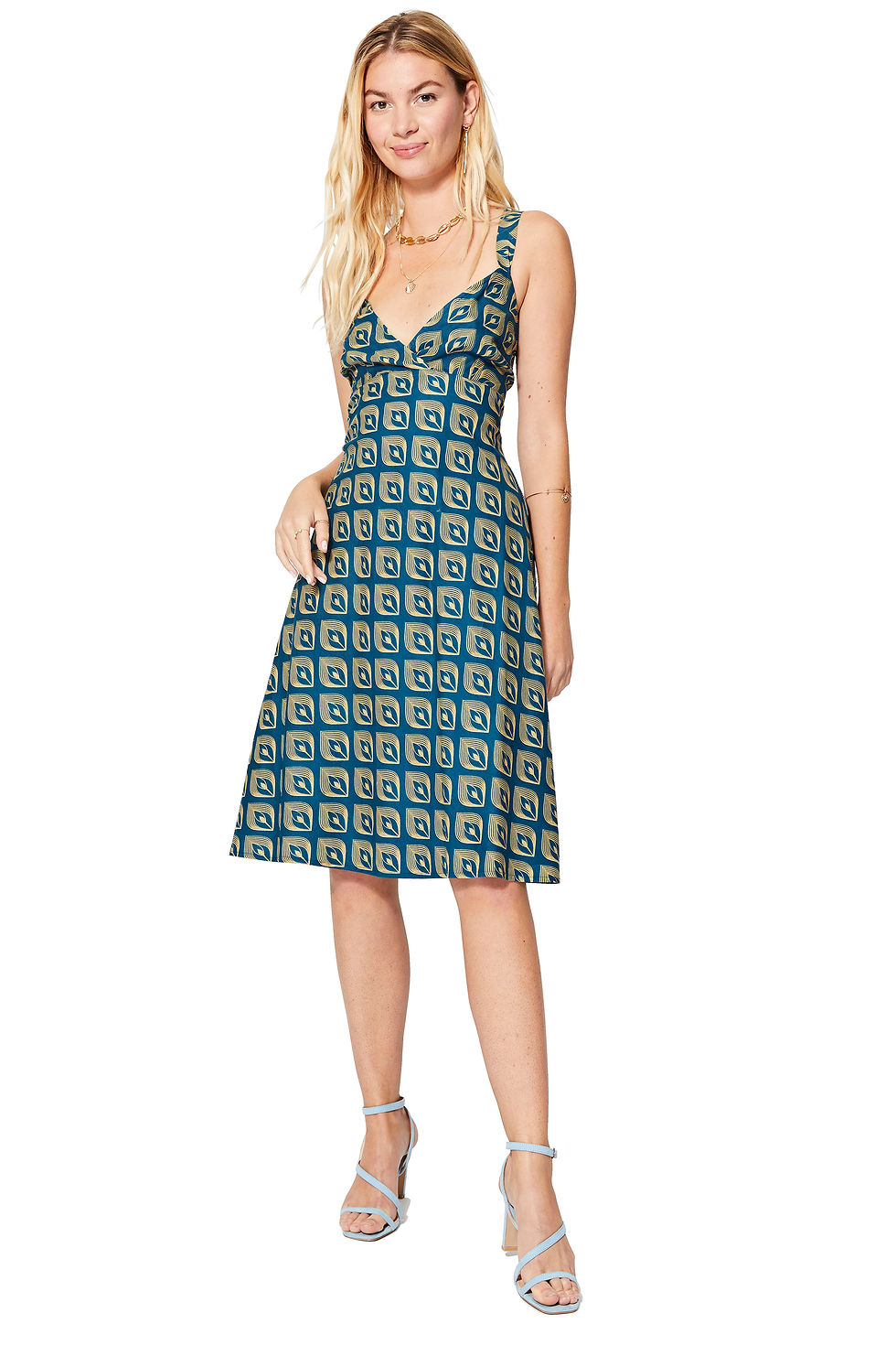 Blue Beige Women Dress