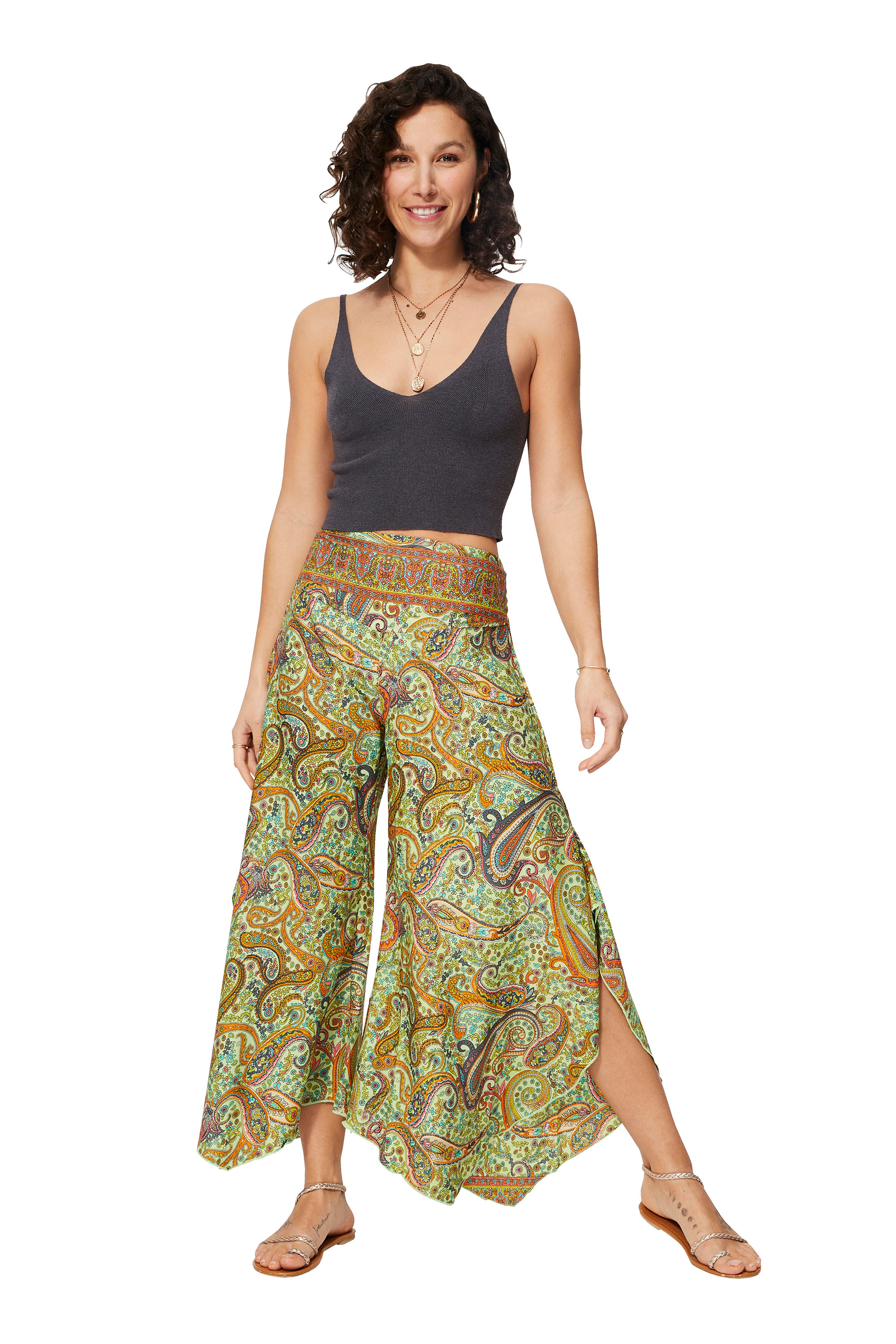 Green Orange Grey Pink Women Trousers