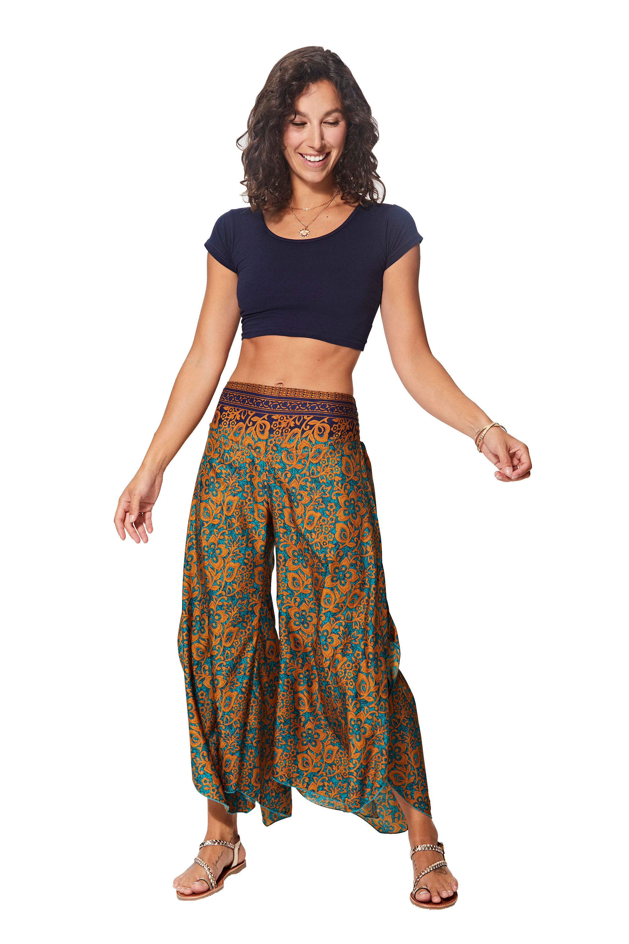 Turquoise Navy Blue Beige Women Trousers