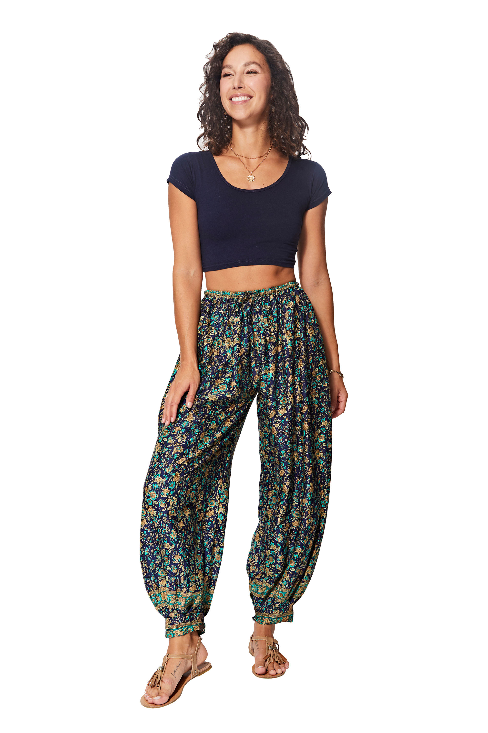 Blue Turquoise Yellow Orange Women Trousers