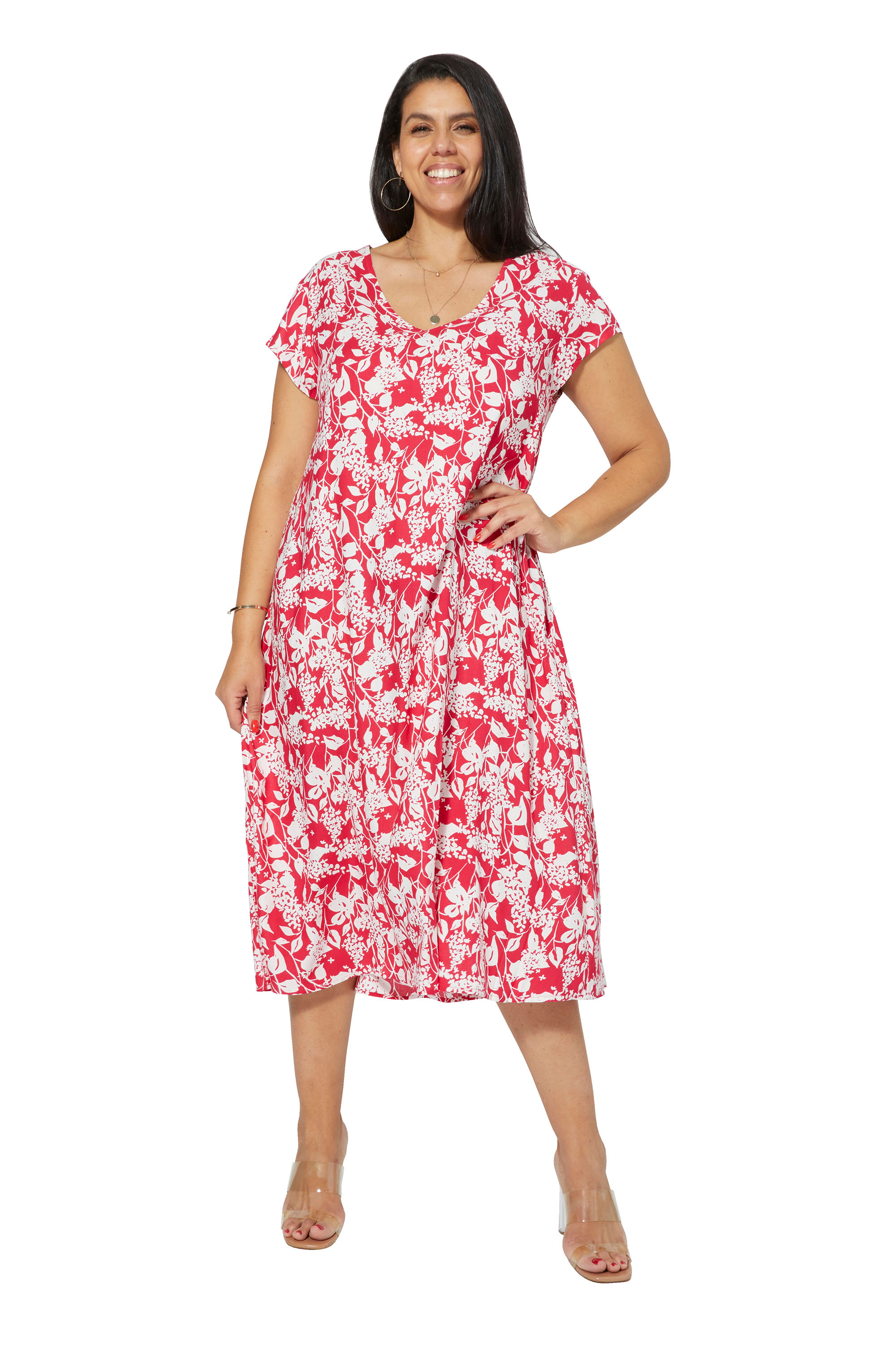 Pink White Women Plus Size Dress