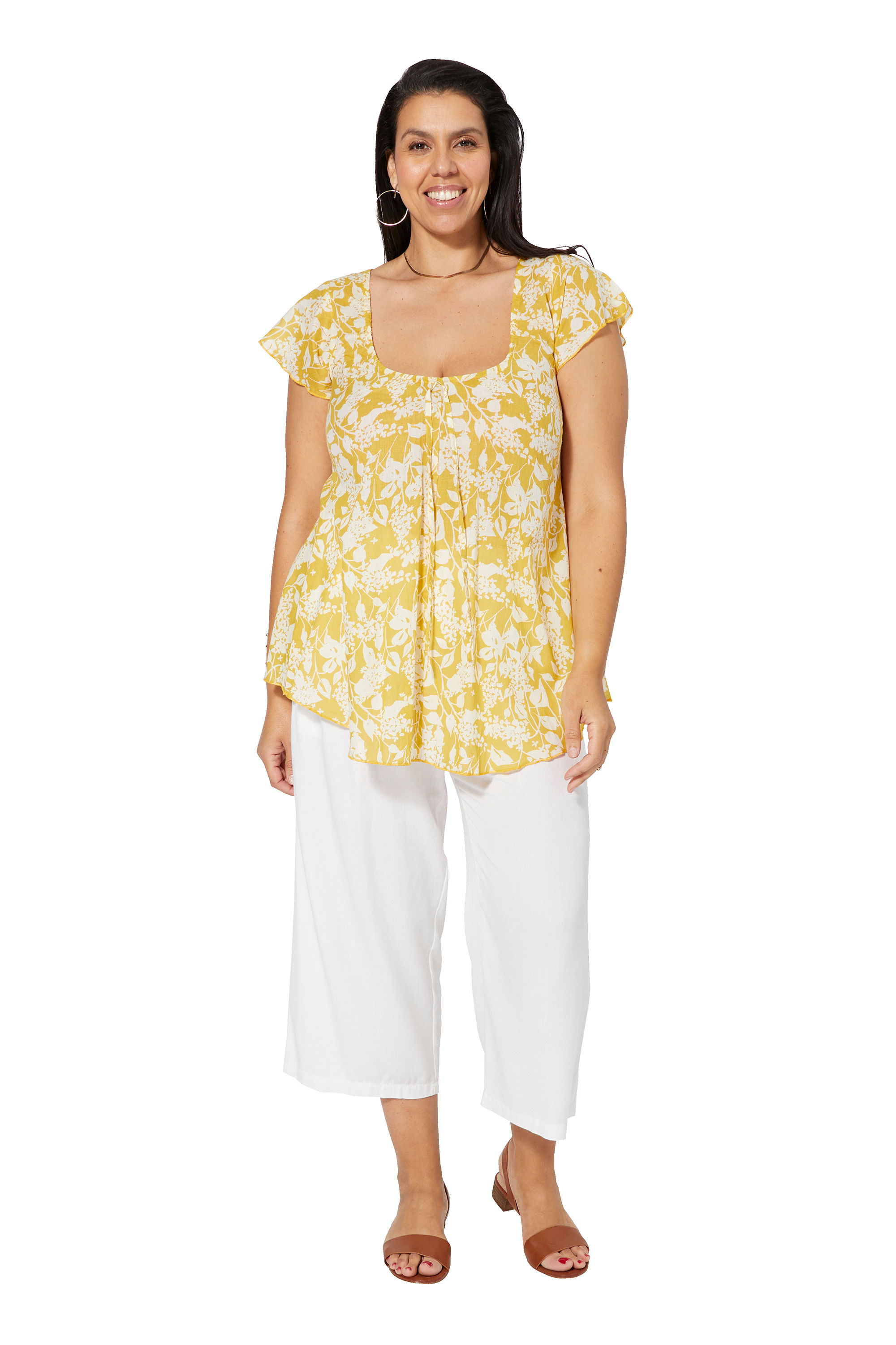 Yellow White Women Plus Size Tunic