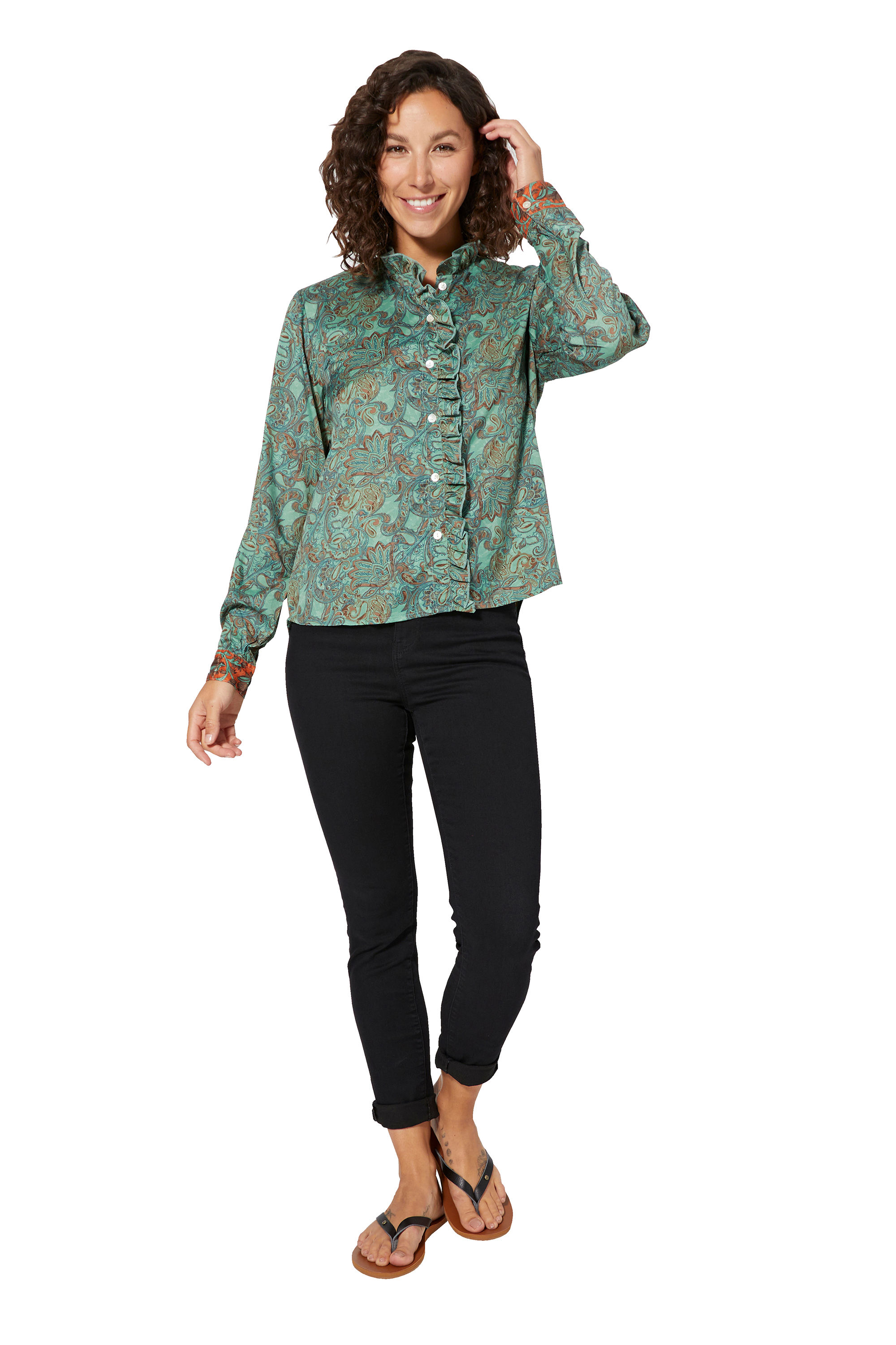 Green Brown Orange Women Shirt