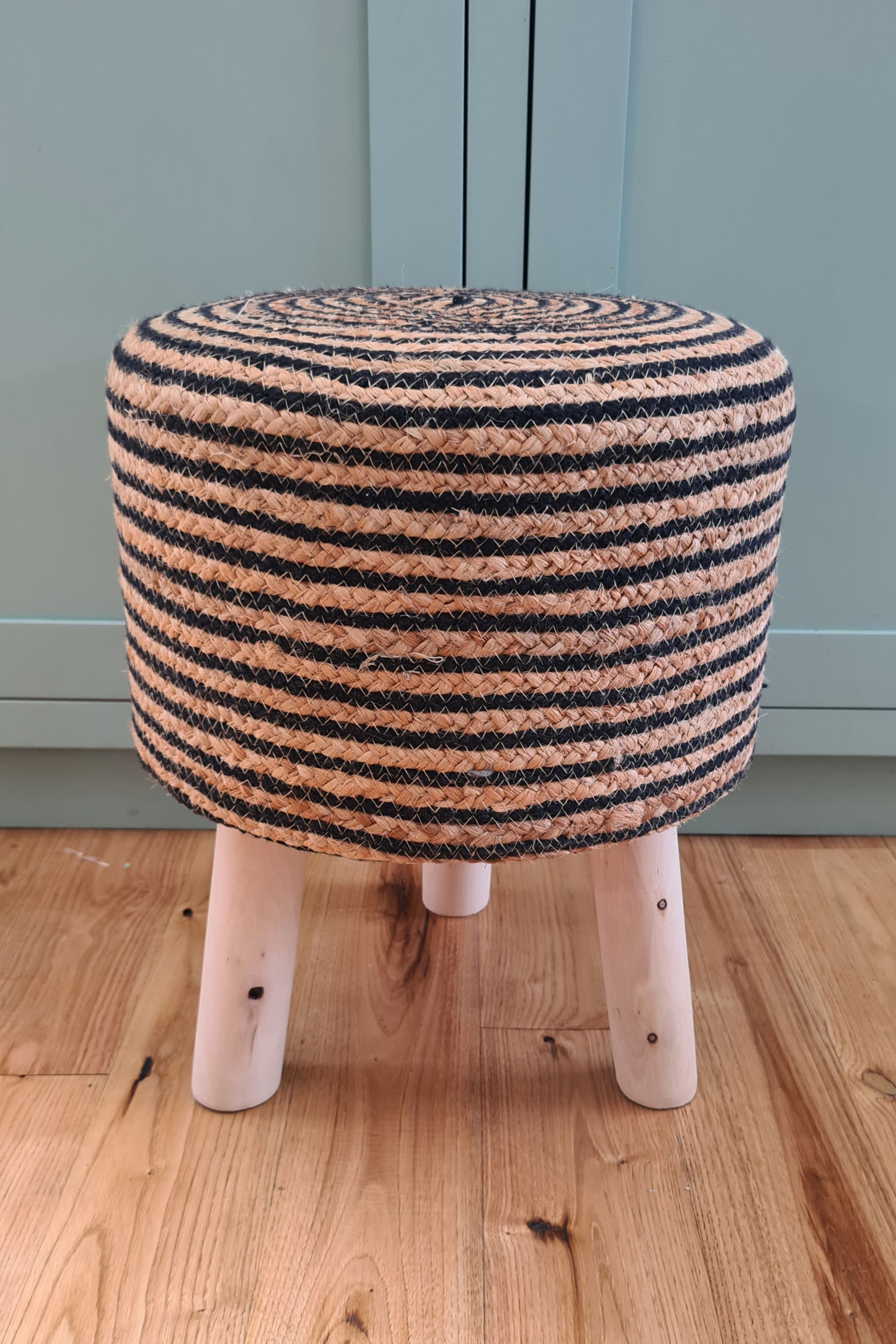 Natural Wood Stool With Woven Seat